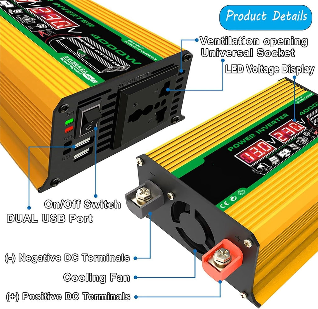 4000W Complete Solar Inverter Kit with 50A MPPT Controller, 100W Solar Panel, Home & Outdoor Power System, Portable Solar Generator (Yellow, 12V-220V)