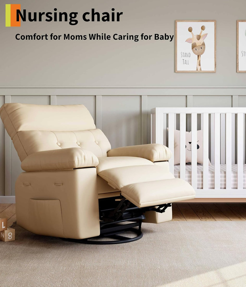 GarveeHome Oversized Leather Recliner Chair - Heat and Massage, Swivel Rocker Manual Recliner for Adults, Lazy Rocking Chair with Comfort Arms and Back Single Sofa for Living Room