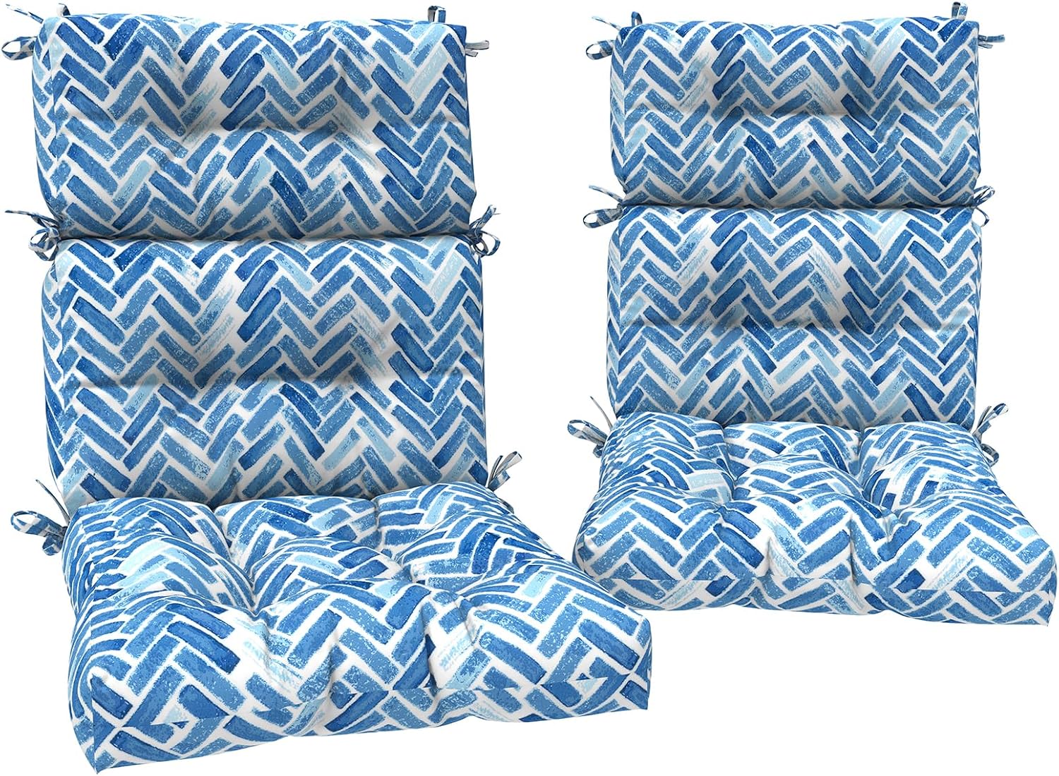 DYTXIII Outdoor High Back Chair Cushions Set of 2, Water Repellent Tufted Rocking Seat Cushions Replacement 44 x 22 Inch, Seat & Back Chair Pads for Patio, Balcony and Indoor Use -Blue Bricks