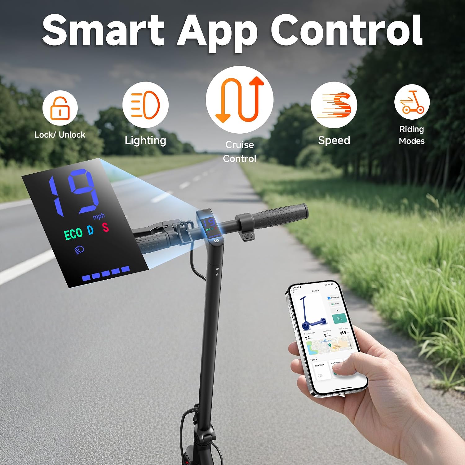 Electric Scooter, 350W-500W Motor, 9 MPH to 22MPH, 10-41 Miles Range, Dual Suspension, Dual Braking, App Control, Foldable Commuter E Scooter for Adults and Teens