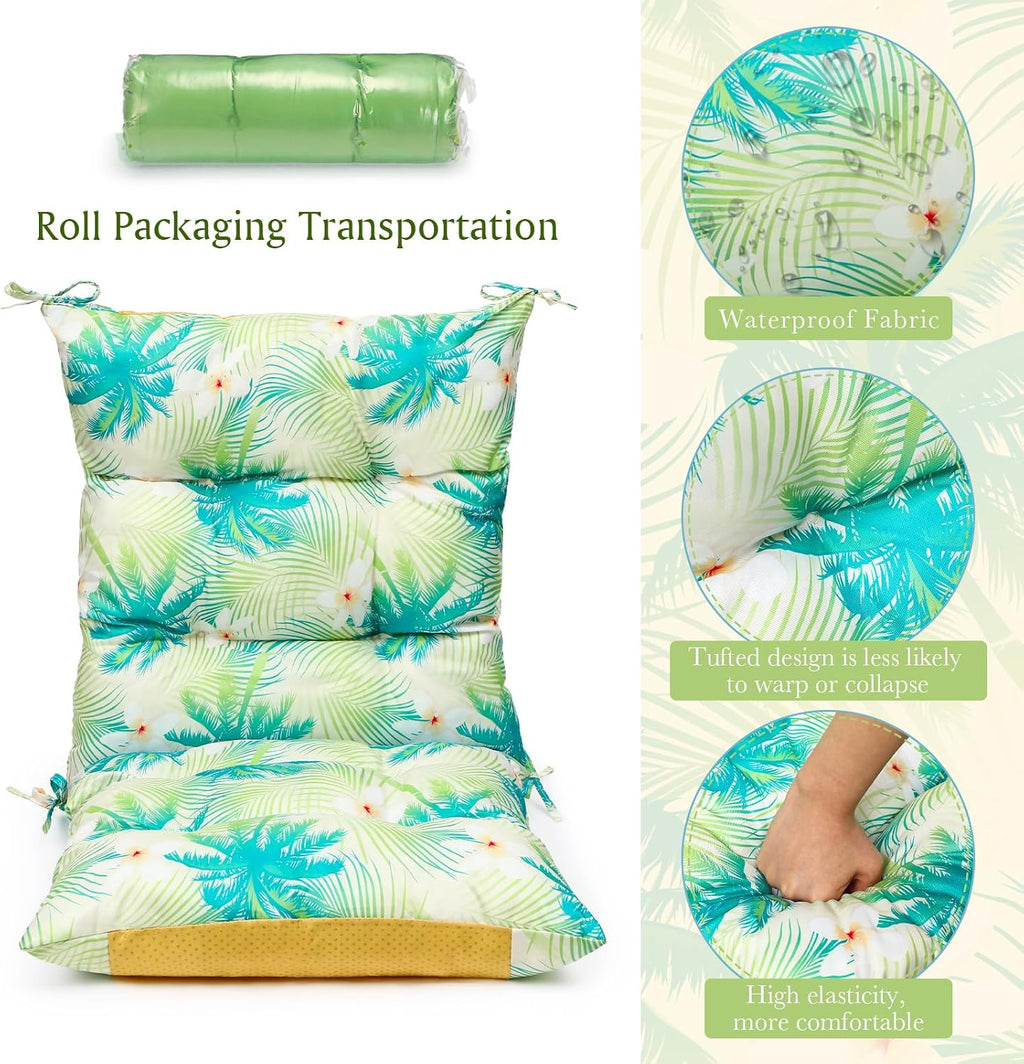 Hoteam 6 Set Patio Chair Cushions Outdoor 20 x 40 Inch High Chair Patio Cushion for Outdoor Furniture Waterproof Seat Rocking Indoor Thickened Pad(Palm Style,Fresh Color)