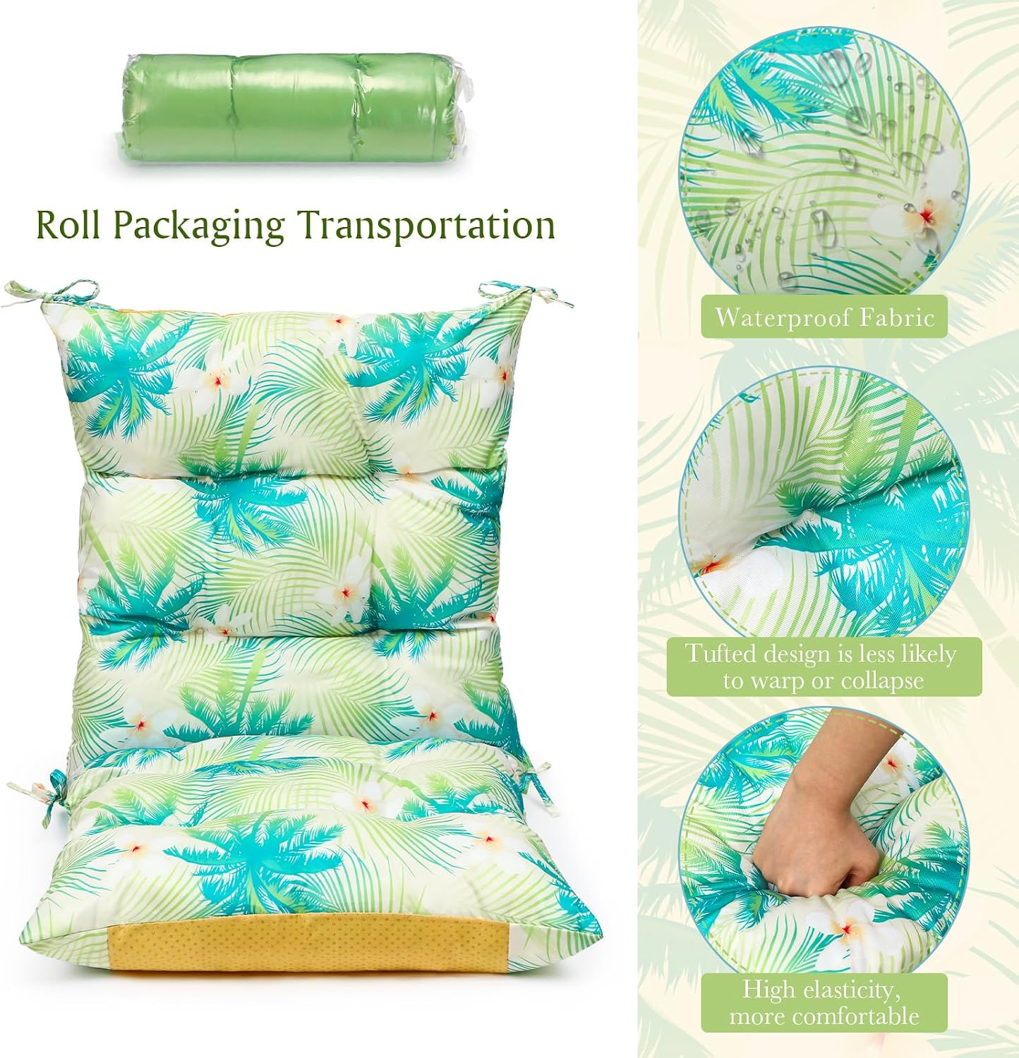 Hoteam 6 Set Patio Chair Cushions Outdoor 20 x 40 Inch High Chair Patio Cushion for Outdoor Furniture Waterproof Seat Rocking Indoor Thickened Pad(Palm Style,Fresh Color)