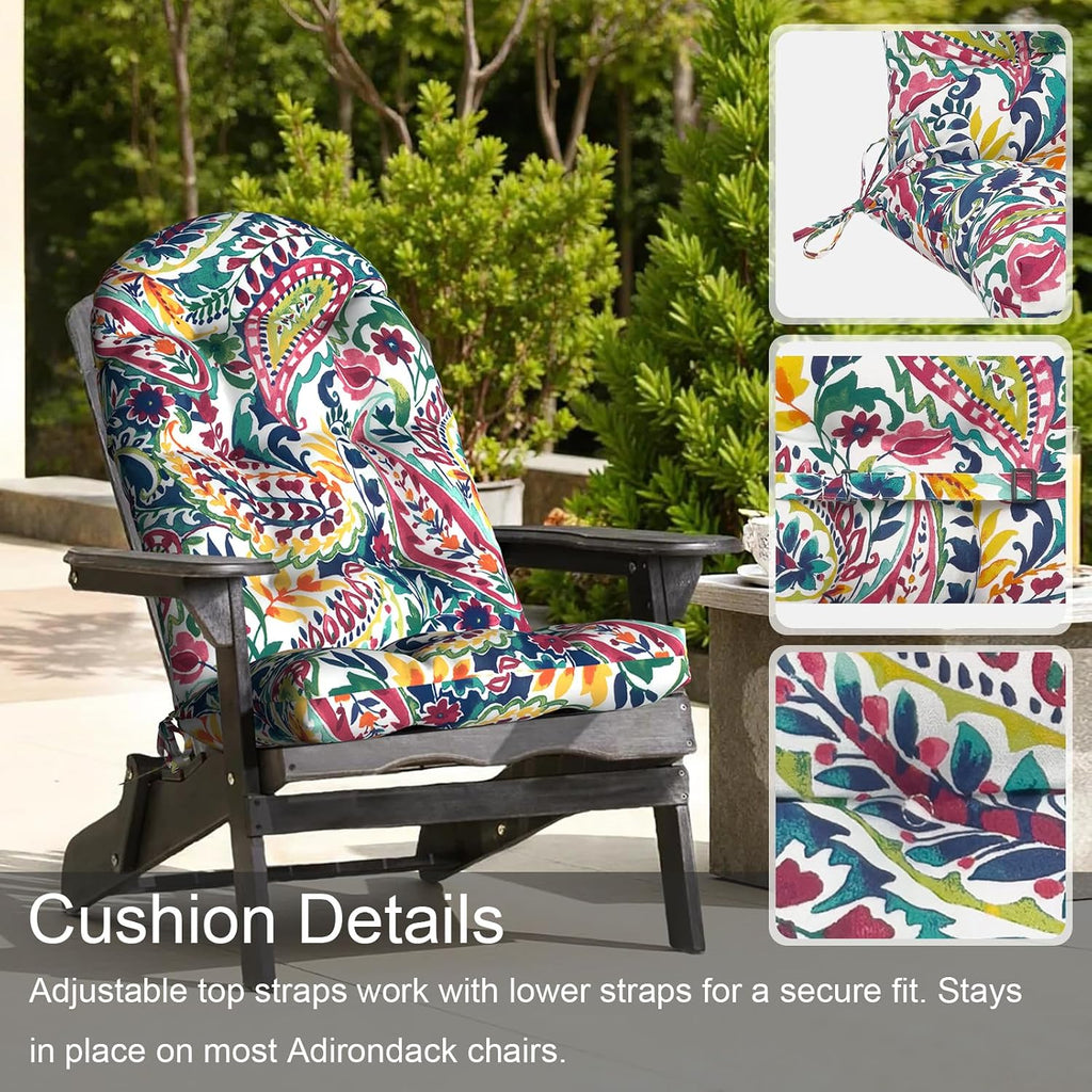 LVTXIII Outdoor Adirondack Chair Cushions, 44x19x4 Inch Non-Slip High Back Rocking Chair Cushion, Tufted Seat Cushion for Patio Furniture, Set of 2, Vigour Paisley
