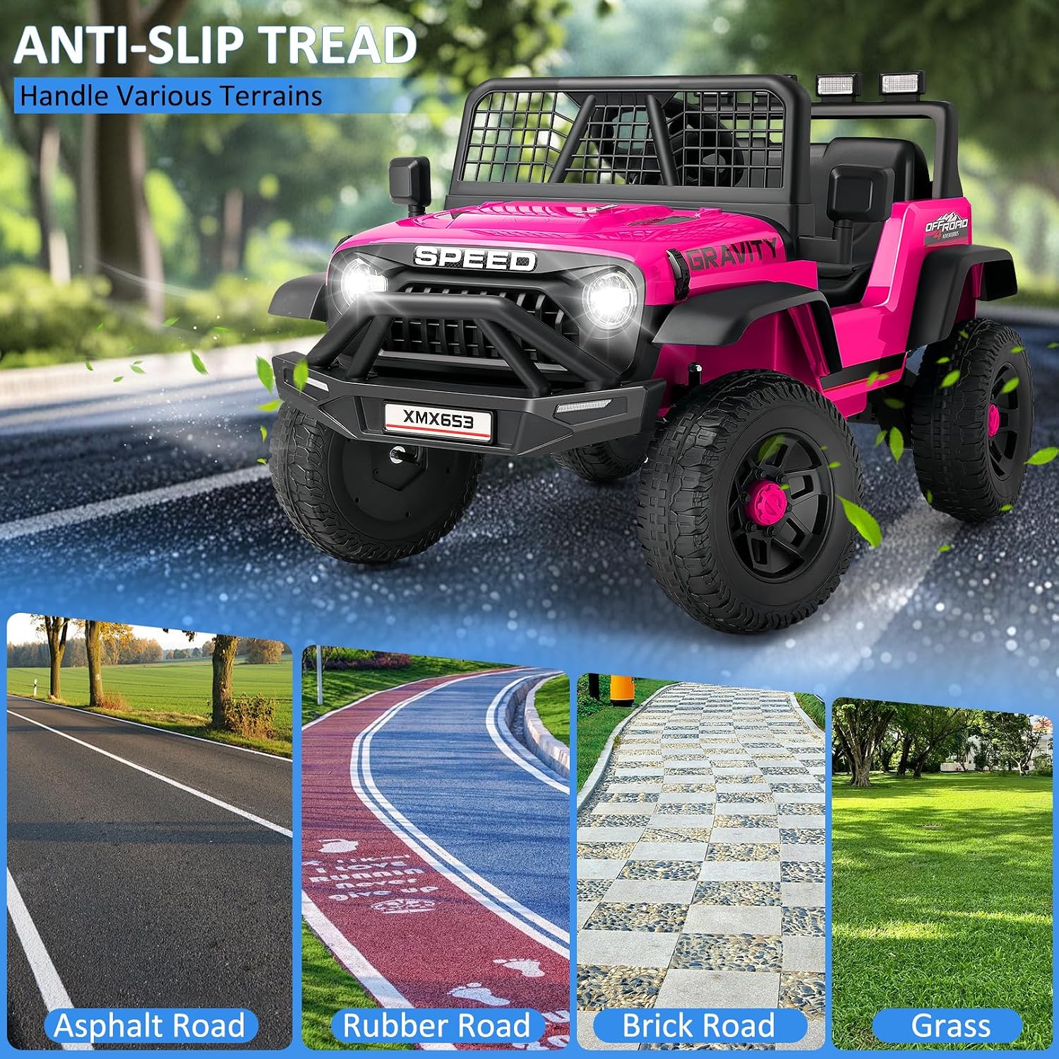 Hikole 12V Kids Electric Car with Remote Control, 1-Seater Ride on Truck Toy, Bluetooth Music, Dual Steering Wheel, Shock Absorbing Suspension, LED Lights & Safety Belt for Boys Girls Ages 3-6