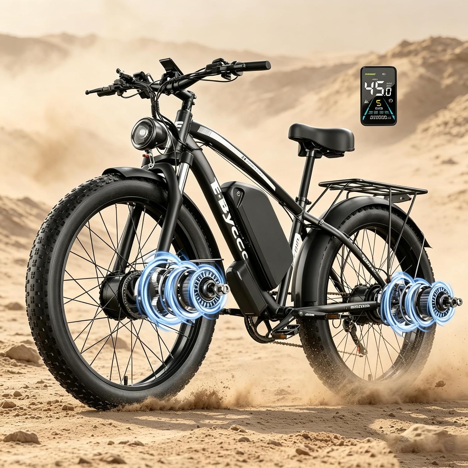 6000W Peak Dual Motor Electric Bike for Adults, 24' Fat Tire Ebikes 52V 32AH, Fast 45 MPH, 100 Miles Long Range, Hydraulic Brake, Pedal Assist Electric Bicycle for Off-Road Mountain Snow Commuter