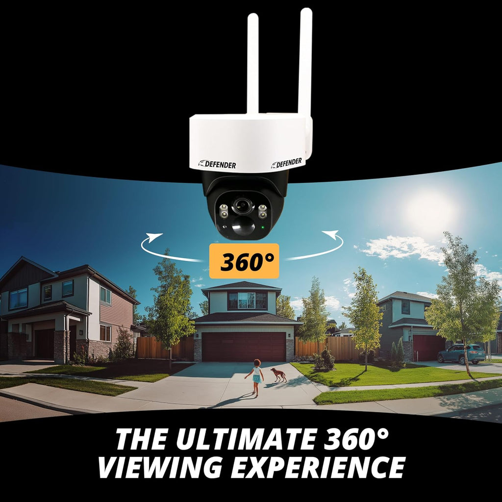 Defender 4G LTE 2K+ AI Frontier PTZ Wireless Outdoor Security Camera, 2 Pack, 5W Solar Panel, 360° AI Tracking, Deterrence, 2 Way Talk, 9400maH Battery, Works with Empower App, eSIM Included