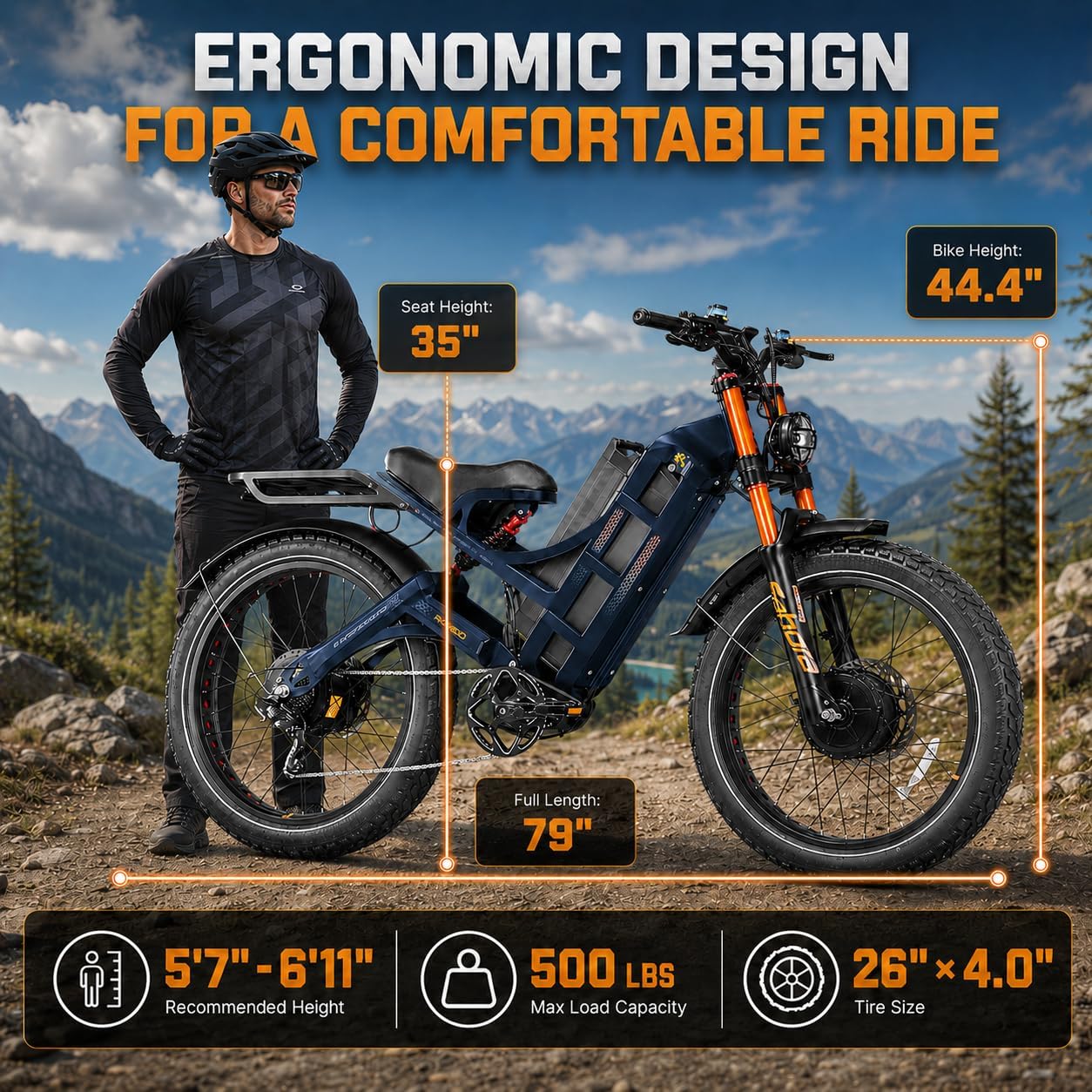eAhora Romeo Pro 3 Electric Bike for Adults, 5600W 50MPH Dual Motor Ebike, 60V 80AH 250Miles Long Range Electric Bike, 26' *4.0 Fat Tire Electric Mountain Bike Full Suspension Off-Road E-Bike
