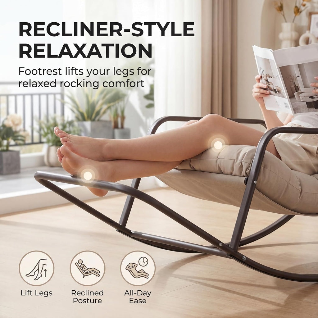 NICESOUL Papasan Rocking Chair Set of 2 with Footrest, Outdoor Rocking Chair with Cushion, Oversized Patio Rocker, Modern Lounge Comfort, Heavy Duty Steel Frame, Indoor Porch, Beige
