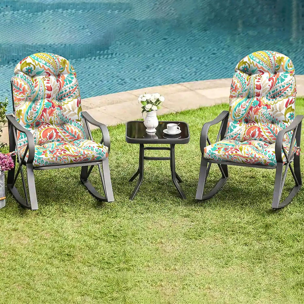 LVTXIII 2 Pack Outdoor Adirondack Chair Cushions, 44x19x4 Inch Water Repellent Patio Cushions for Rocking Chairs, Thick Tufted High Back Seat Cushion Set, Pretty Paisley