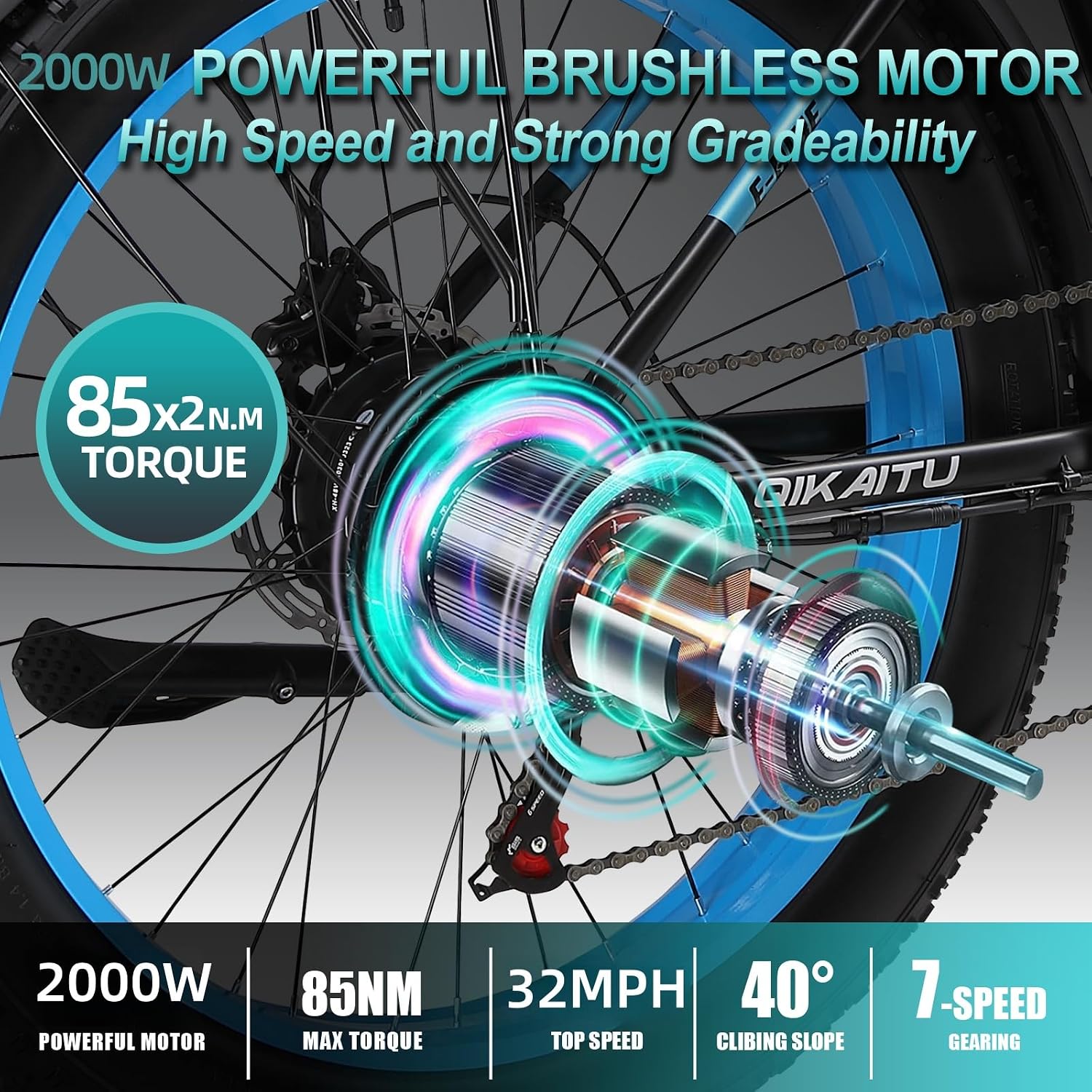 Electric Bike Peak 2000W Motor, UL Certified, 48V 22.4AH Removable Battery, 24' Fat Tire Ebikie All-Terrain, Aluminum Frame, Dual Hydraulic Suspension.LCD Display