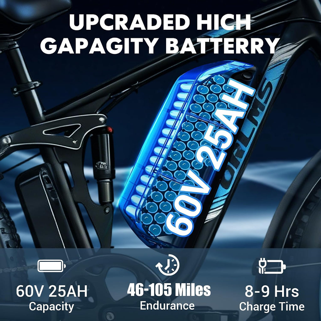 Dual Motor Electric Bike for Adults,6000W Peak,45MPH,60V&52V/25Ah Battery,26''&24'' Fat Tire,Up to 110 Miles Range,SHM 7-Speed Gear Ebike