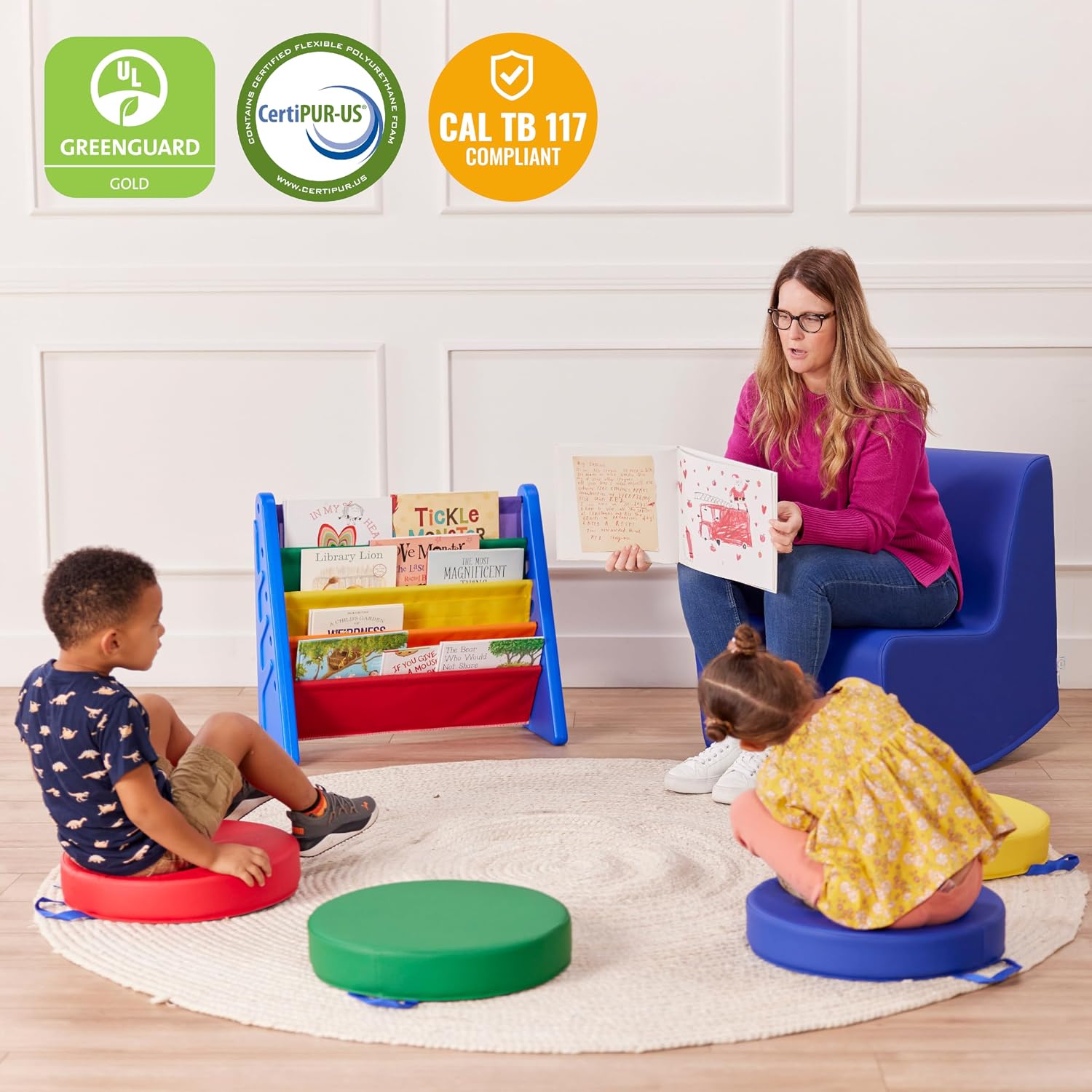 ECR4Kids SoftZone Contoured Rocking Chair, Flexible Seating, Blue