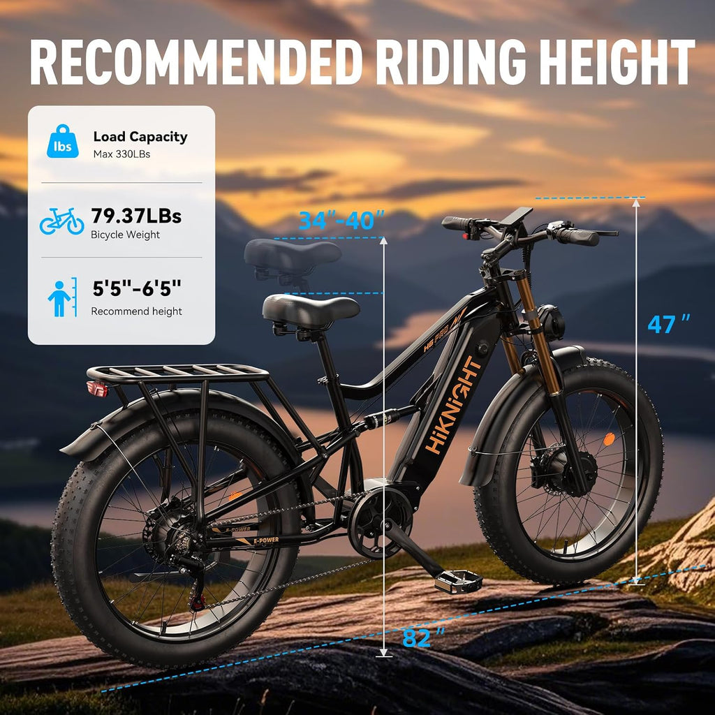 Dual Motor Electric Bike Peak 3000W, 52V 20AH Battery E Bike for Adults 26 Inch Fat Tire Mountain Electric Bicycle 38 MPH, Full Suspension Dual Hydraulic Disc Brake