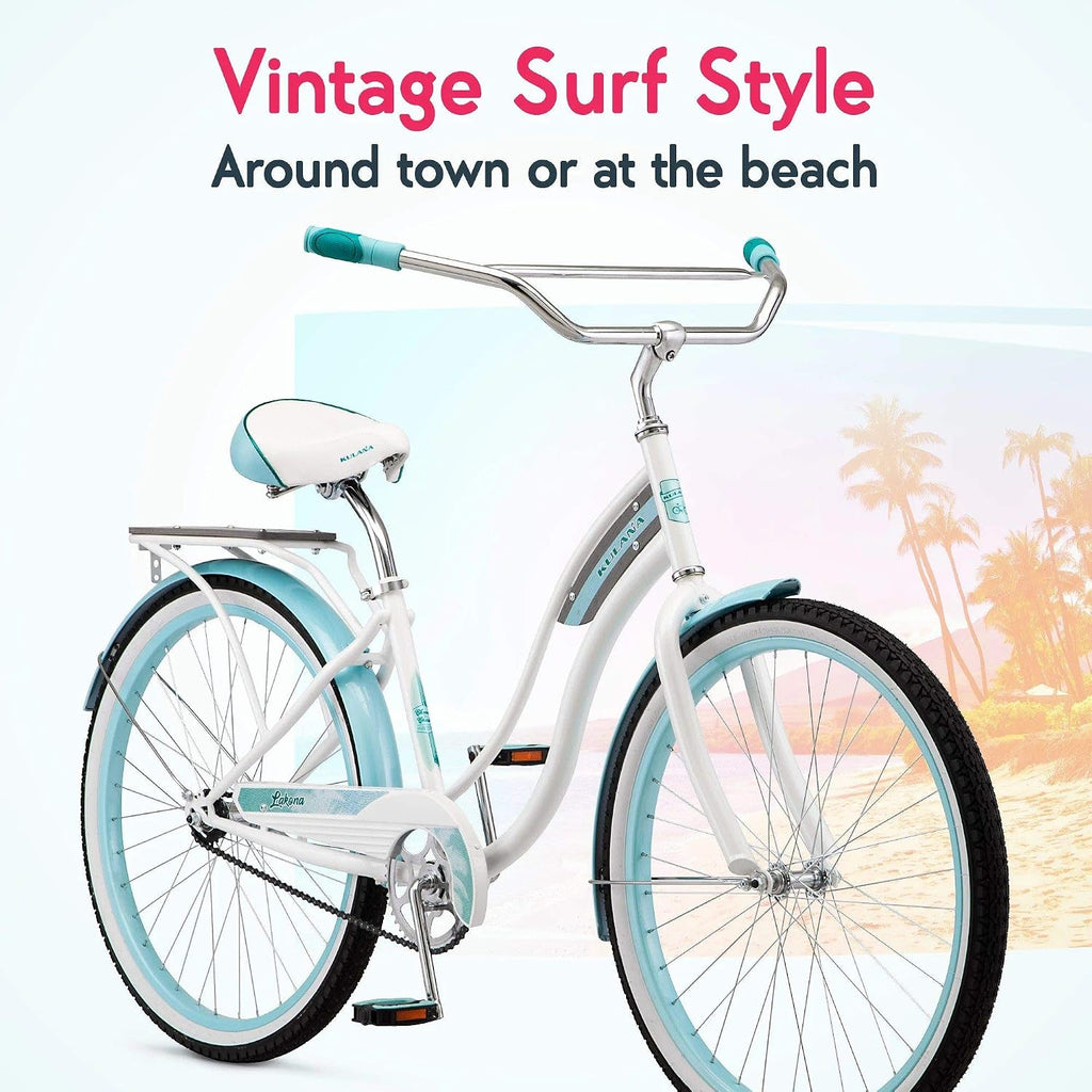 Kulana Lakona Shore, Tide or Wave Cruiser Bike, 20, 24 or 26 Inch Bike for Adults and Youth, 7 or Single Speed Beach Cruiser Bicycle, Rear Coaster Brake, Extra Wide, Cushioned Seat, Fenders