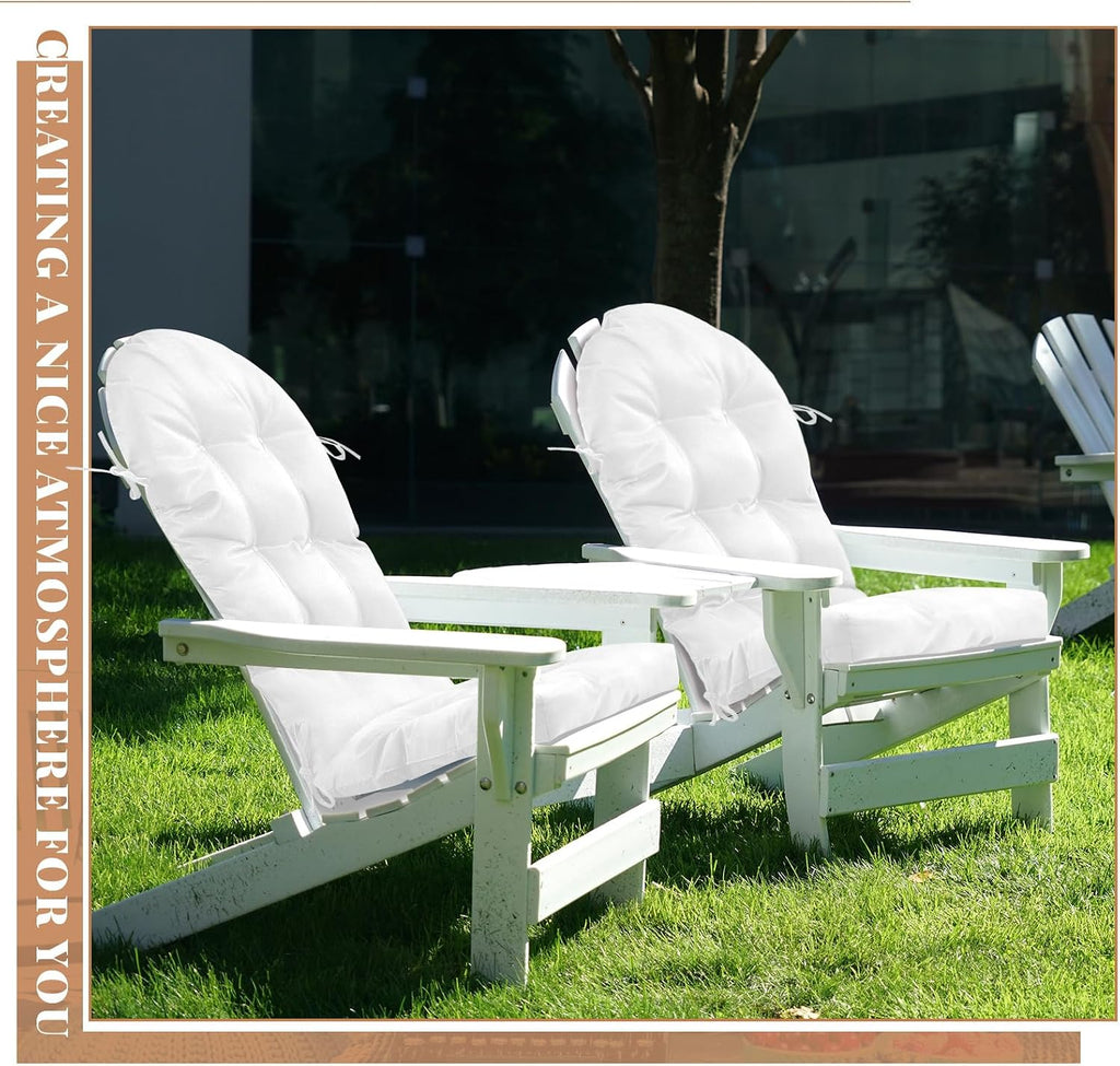 Geelin 6 Pcs Outdoor Patio Chair Cushion Thick High Back Adirondack Chair Cushion Tufted Weather & Fade Resistant Anti-Slip Outside Rocking Chairs Pads with Ties, 44 x 19 x 4 Inch (White)