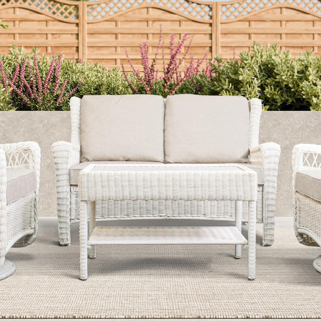 Park Meadow Outdoor Wicker Loveseat Sofa with Waterproof Cushions, All-Weather HDPE Rattan Patio Sofa, Taupe Beige | Breathable Cover, High Density Cushion, Durable HDPE Wicker
