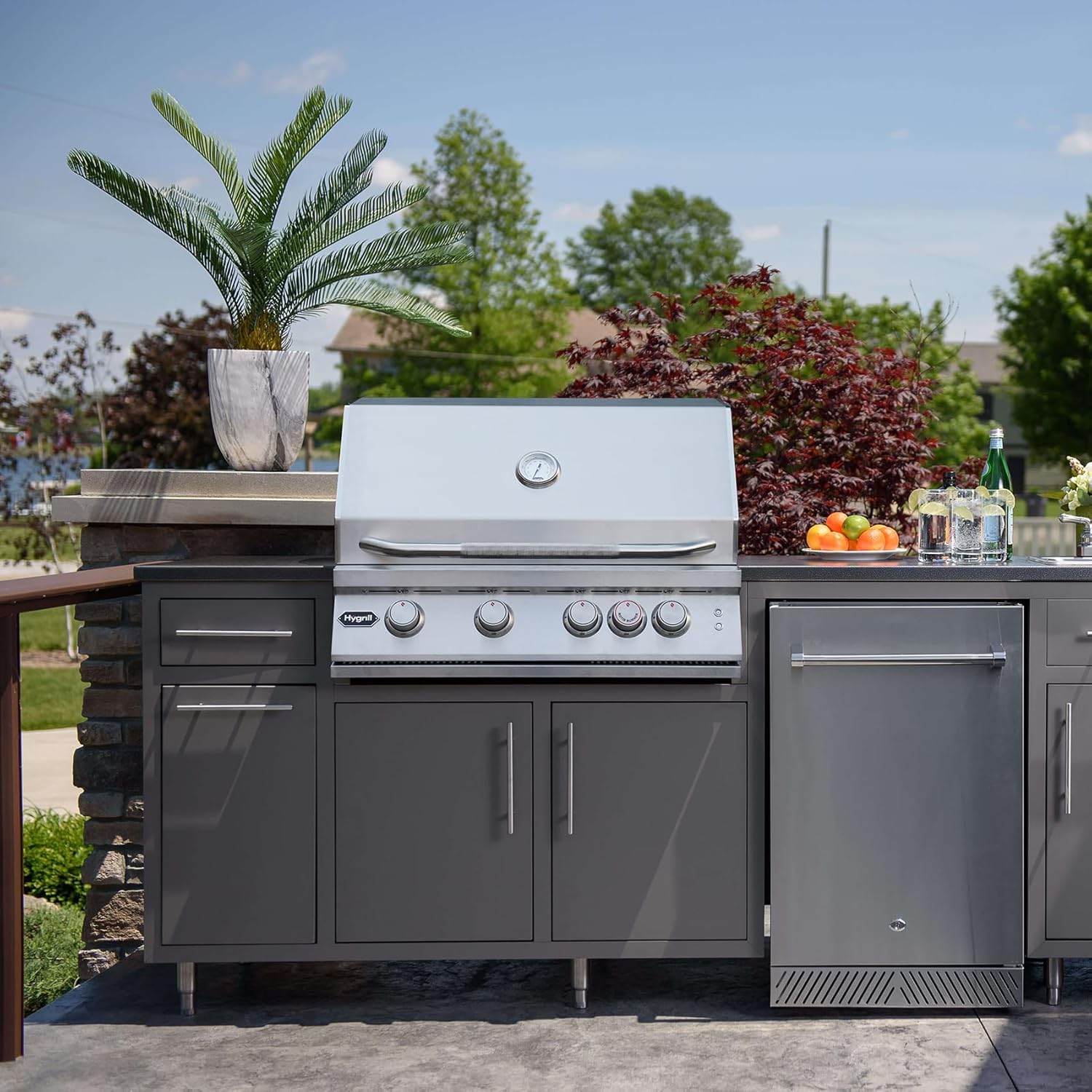 Hygrill Premium XTR 32-Inch Built In Grill, Stainless Steel 4-Burner Grill Head for Outdoor Kitchen with Rear Infrared Burner and LED Lights, Liquid Propane