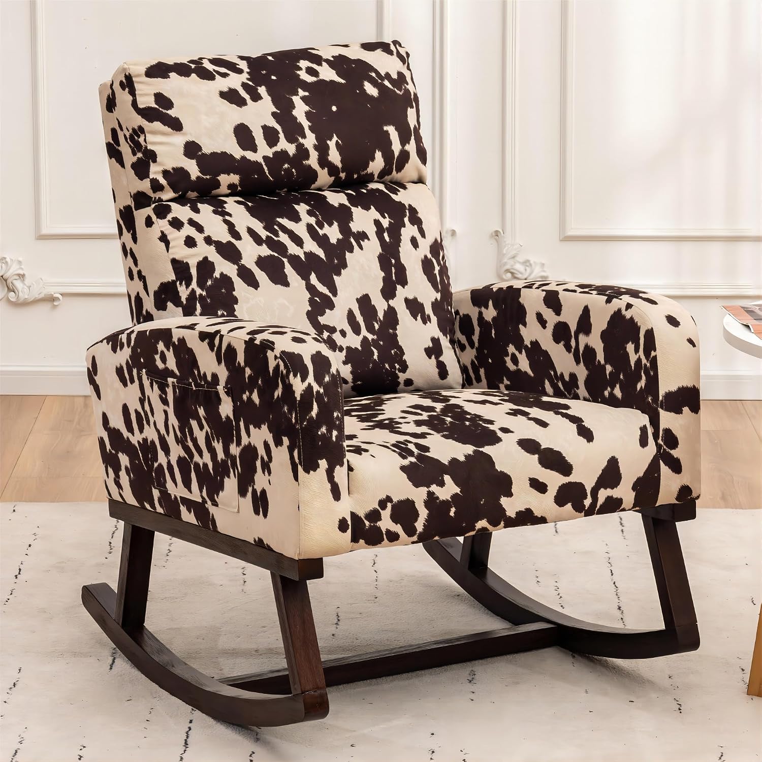 HCHAIRH Rocking Chair Nursery, Nursing Rocker Armchair with High Backrest, Comfy Rocking Chair for Nursery, Living Room,Bedroom, Cow Printed