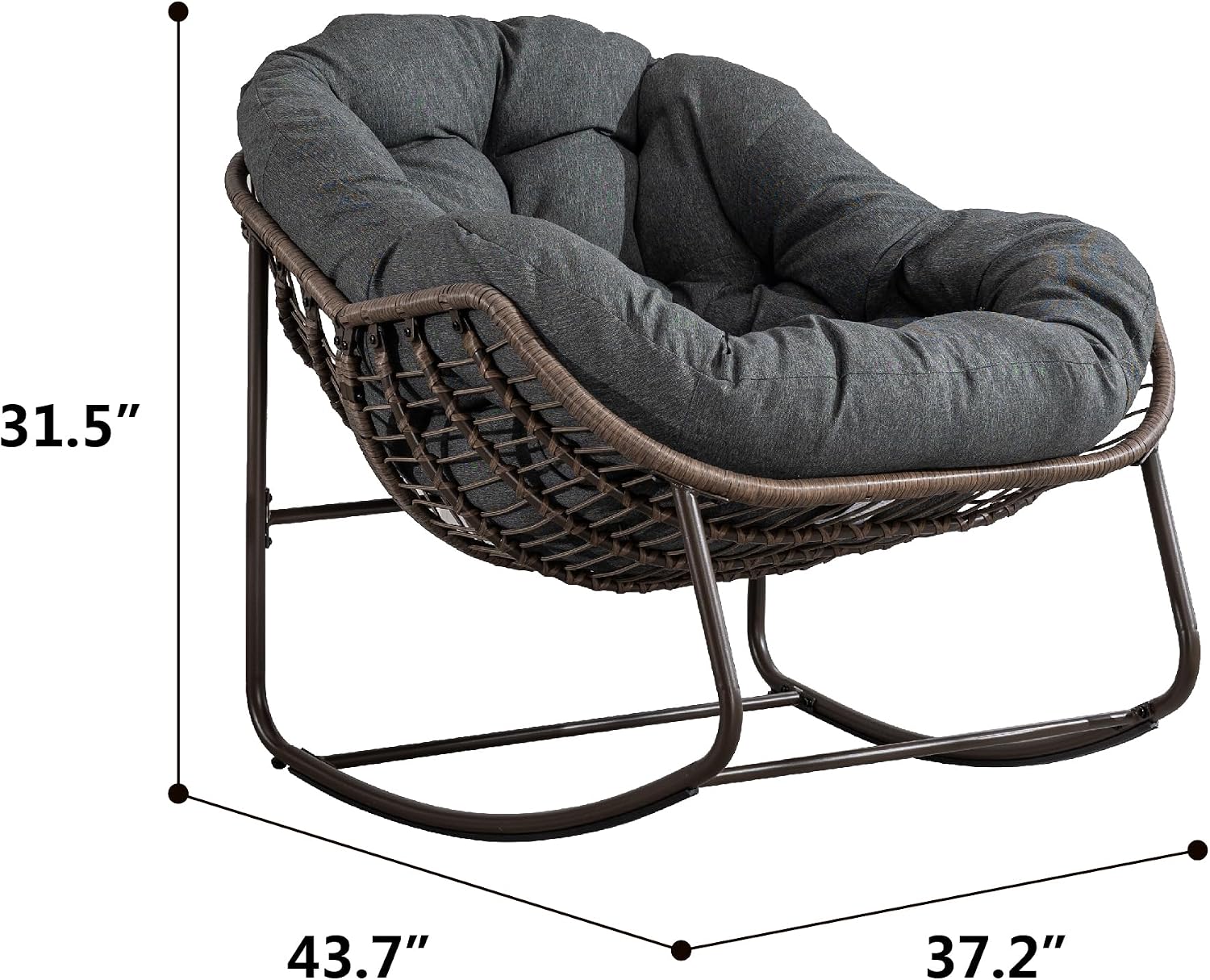 Ball & Cast Outdoor Patio Rocking Chair,Oversized Papasan Egg Chair with E-Coated,Padded Cushion,Recliner Chair for Indoor, Front Porch, Garden, Patio, Backyard,Grey