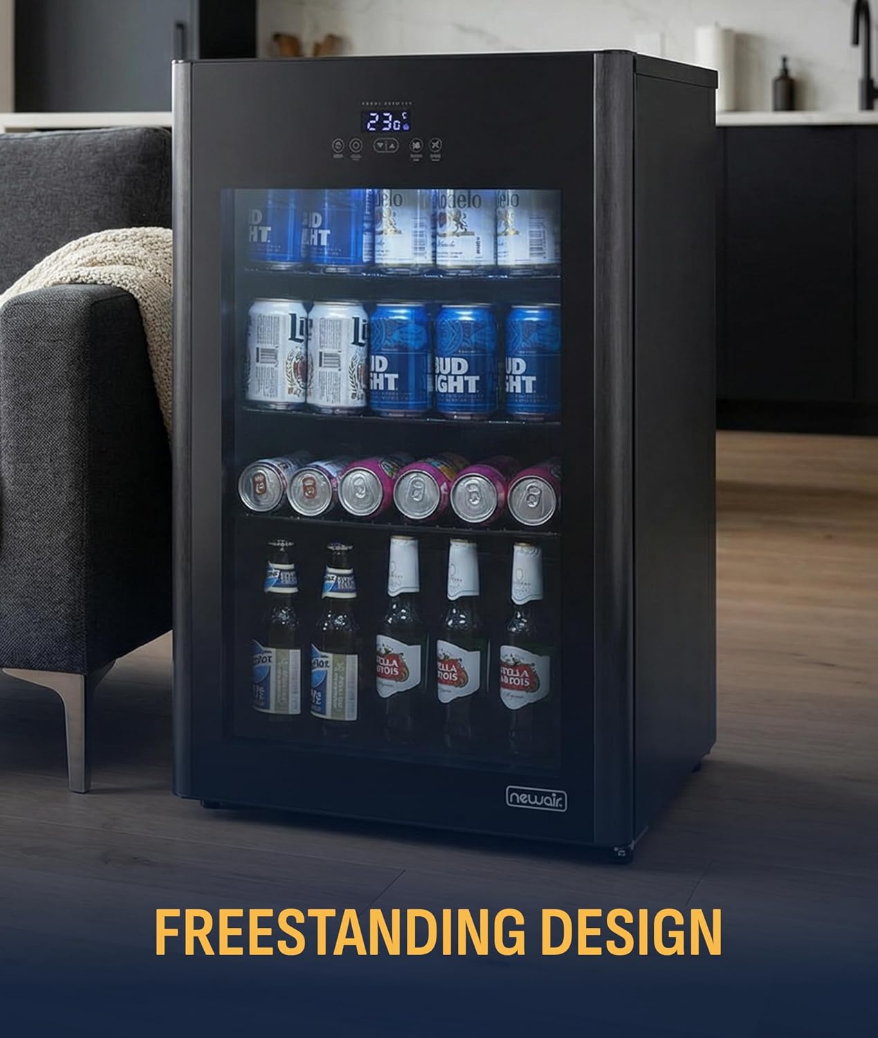 NewAir 125-Can Beer Froster | Ultra-Cold Mini Fridge for Bedroom, Gaming or Office | 23°F Beverage Cooler with Turbo & Party Mode | Black