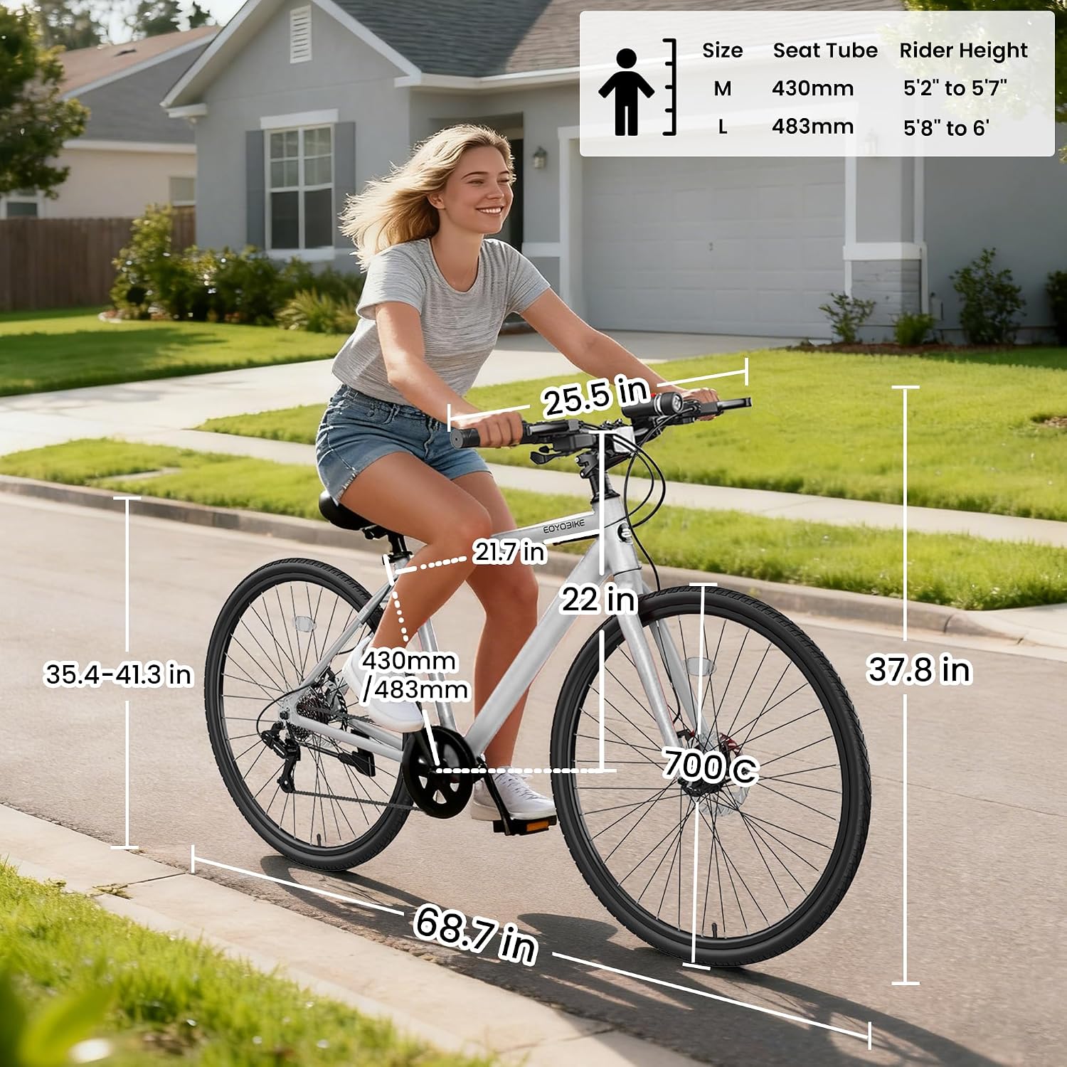 MOONCOOL Hybrid Bike for Men, 700C Aluminum 29LB Ultra-Light 8 Speed Commuter Bike, 350lb Loading, 29' Urban Bicycle, Dual Disc Brakes, for Tall Men&Women, 85% Pre-Assembled