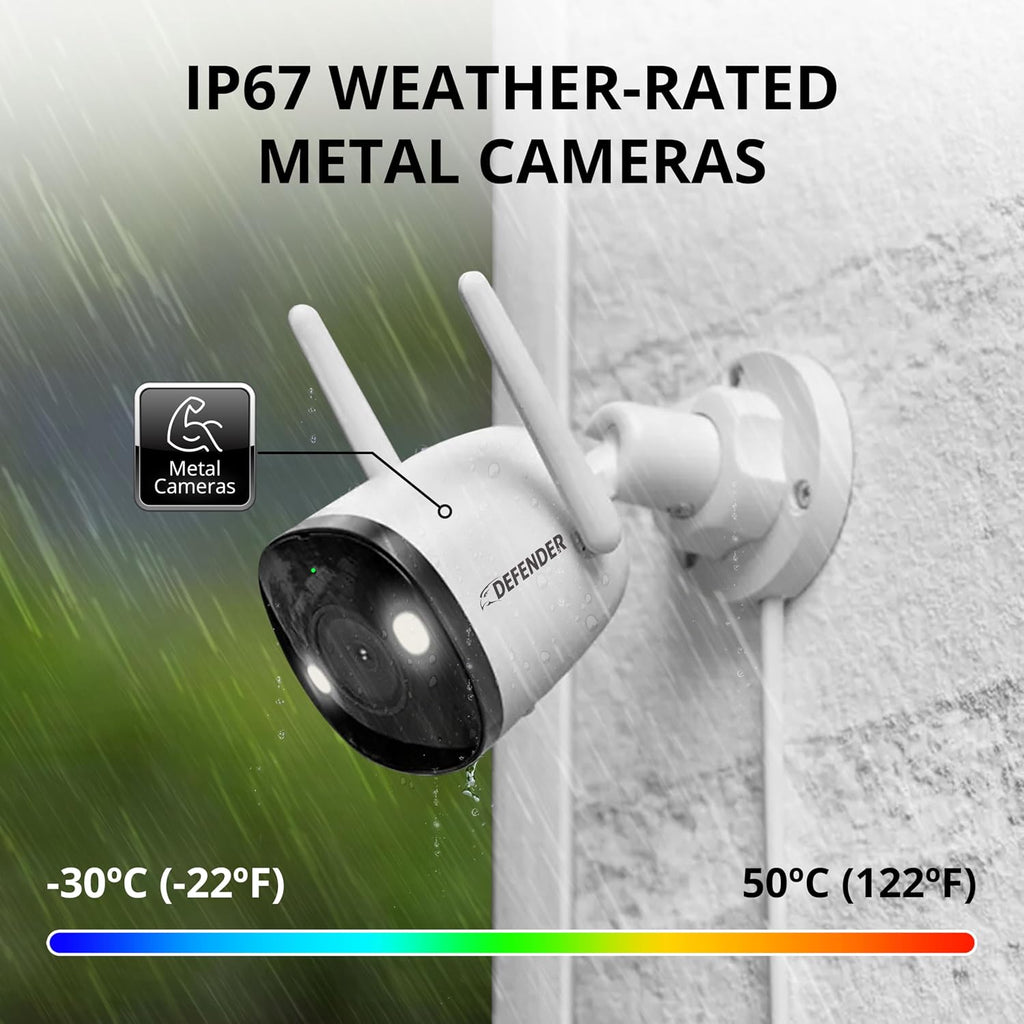 Defender AI Powered 4K Guard Pro 8MP WiFi 6, Plug-in Power Wireless Security Camera Outdoor, with Smart AI Human Detection, Bluetooth, Two-Way Talk, Works w/Guard App, 2 Pack