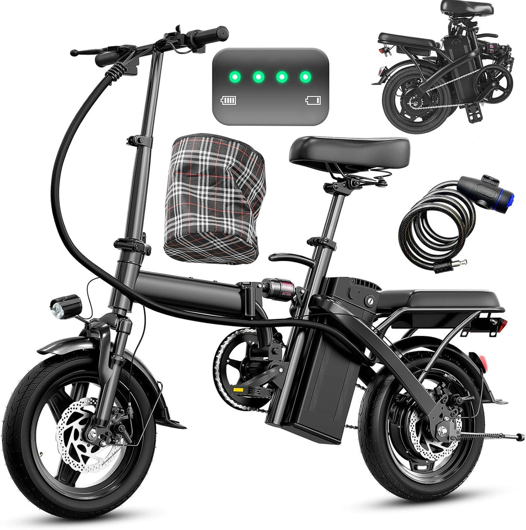 Electric Bike for Adults and Teens, 560W Motor 24MPH 14' Mini Commuter Ebike, 48V 10Ah Battery, 32 Miles Range, 3 Shock Absorbers, Foldable Electric Bicycles with UL 2849 Certification