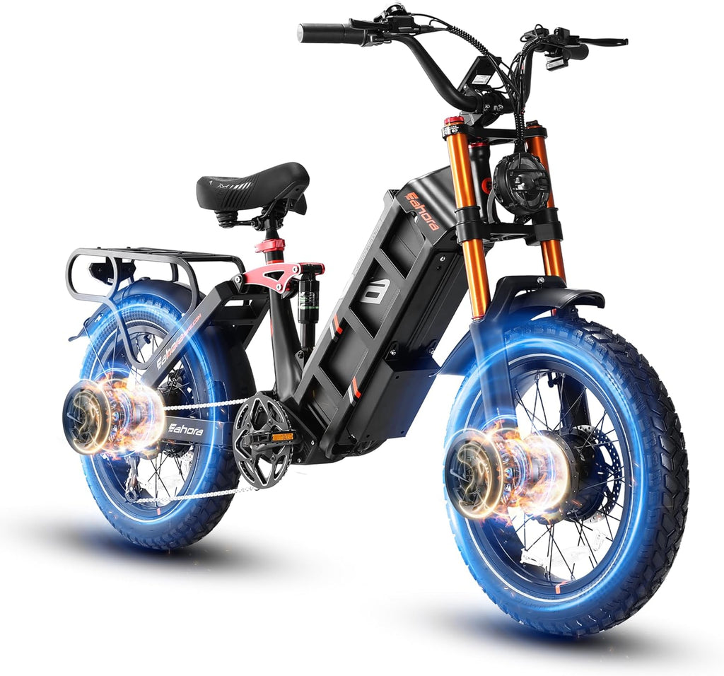 eAhora 2026Juliet Pro 2 Dual Motor 5400W Electric Bike for Adult, 60V 70Ah 220+Miles Long Range, 43 Mph Ebike, 20' Fat Tire Full Suspension Mountain for Urban Commutes, Delivery for Light Off-Road,APP