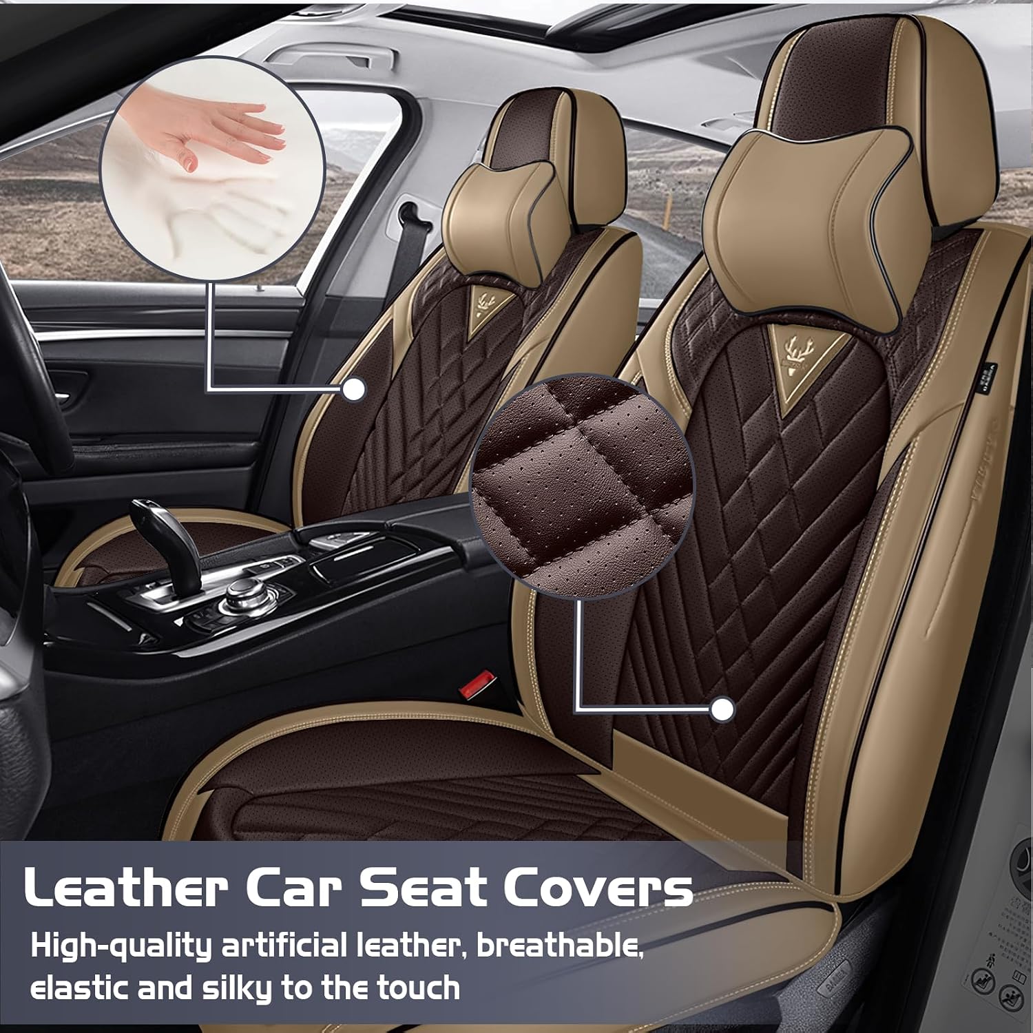 Car Seat Covers for GMC Sierra 1500 2000-2026, Waterproof Nappa Leather Front Seat Cover with Headrests, Anti-Slip and Comfortable Automotive Seat Protector&Accessories(Brown Coffee)