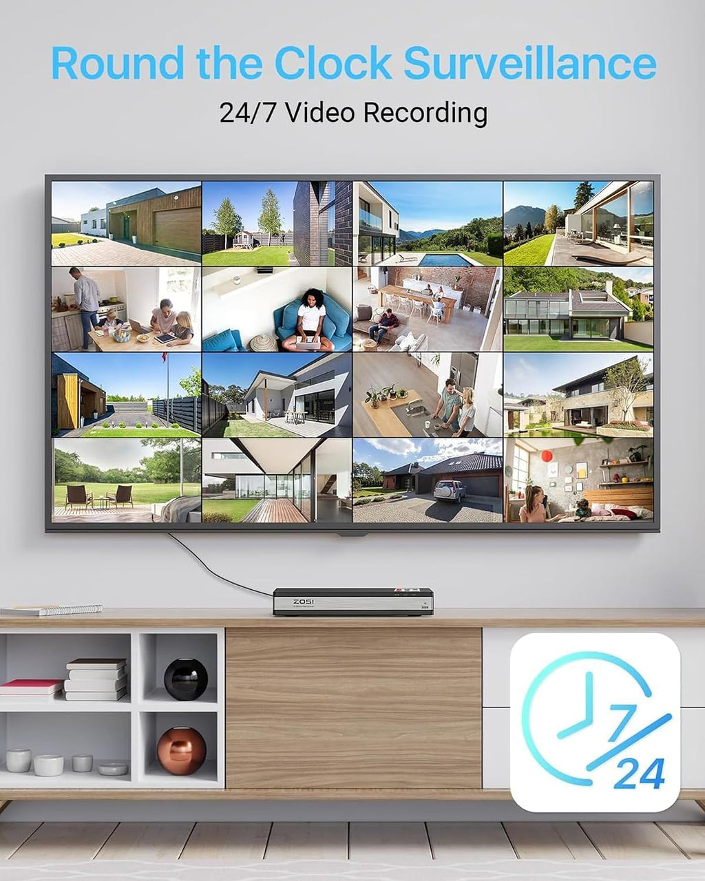 ZOSI 4K 16CH PoE Security Camera System with Hard Drive 4TB and 10pcs 5MP Outdoor Indoor PoE IP Surveillance Cameras,H.265+ 16 Channel 8MP CCTV NVR,120ft Night Vision,Remote Access,24/7 Recording