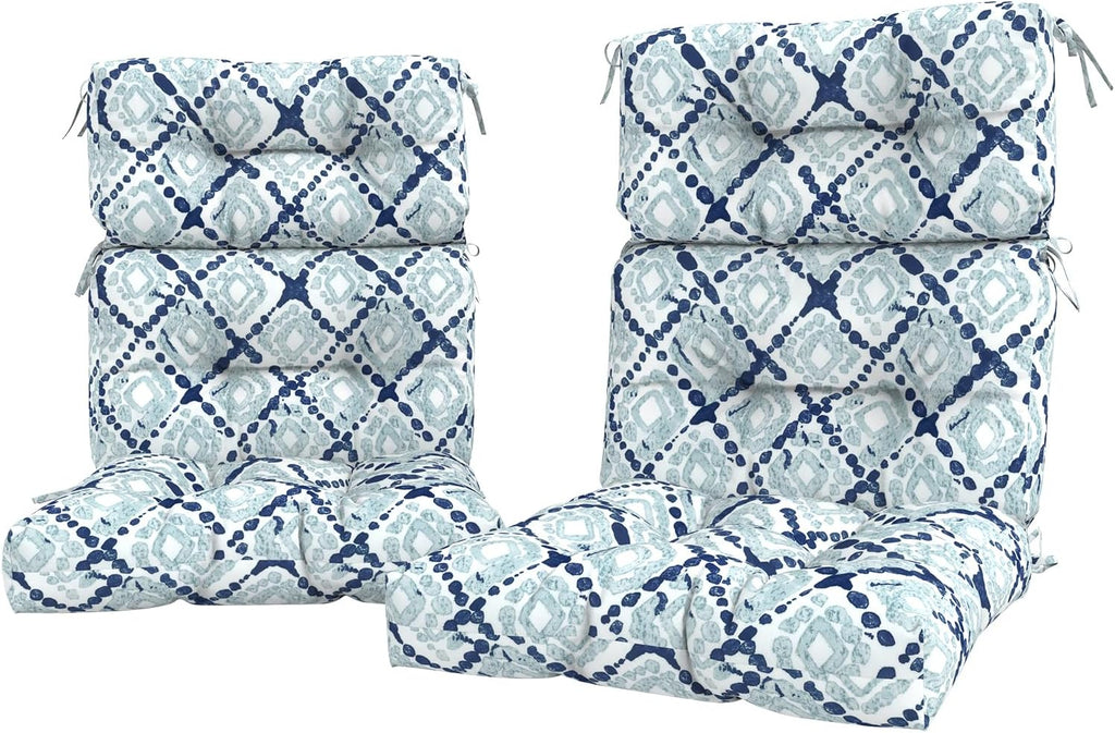 LVTXIII Outdoor Tufted High Back Cushions Set of 2 Patio Seasonal Replacement Rocking Chair Cushion with Ties, Solid Seat and Back Chair Cushion, (44' L x 22W', Boho Geometry Blue)