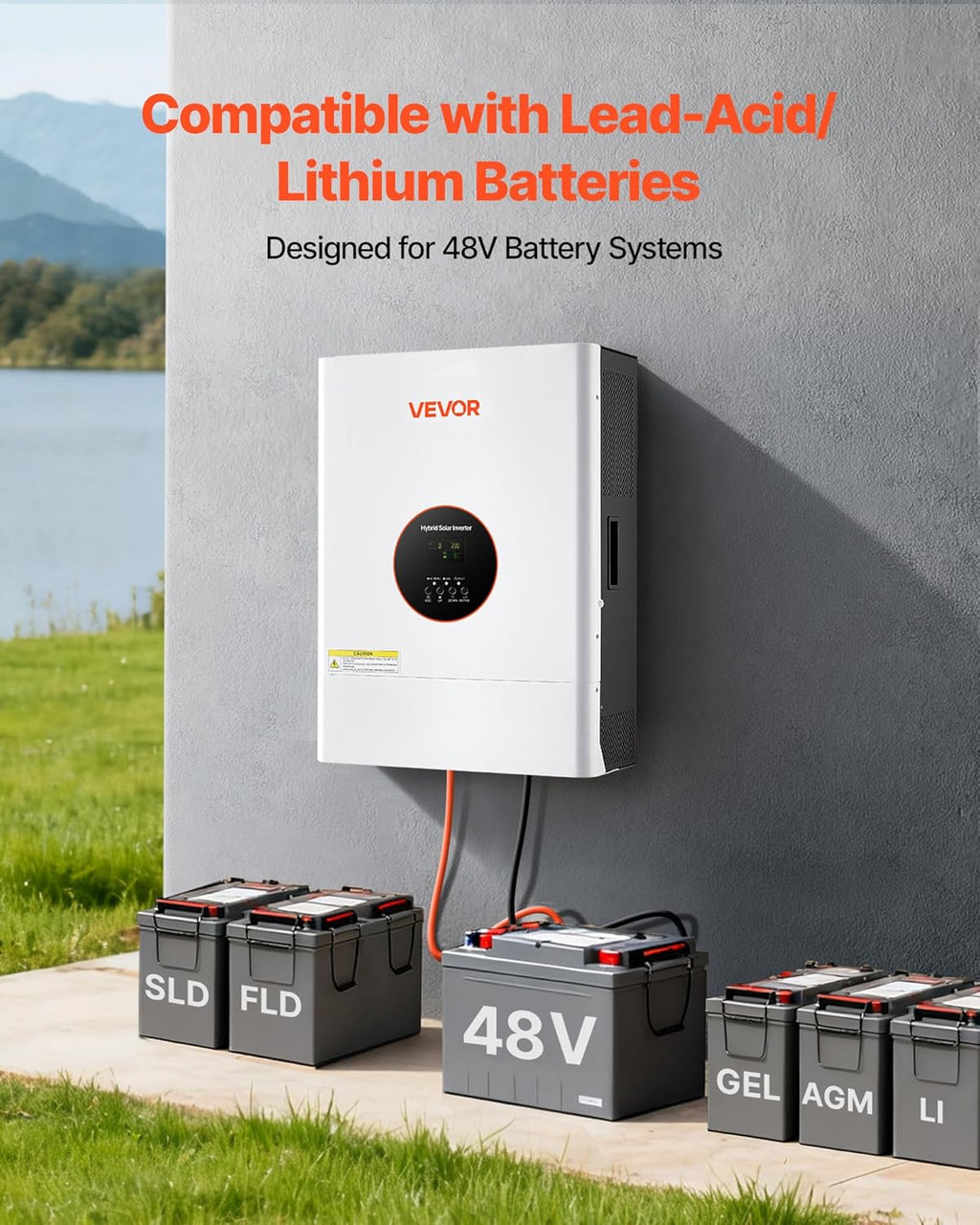 VEVOR 6400W 48V Hybrid Solar Inverter, 120V/240V Split Phase, Built-in 120A MPPT Solar Charge Controller, Low Frequency Pure Sine Wave Power Inverter, for Lead Acid Lithium Battery Off-Grid, NO WiFi