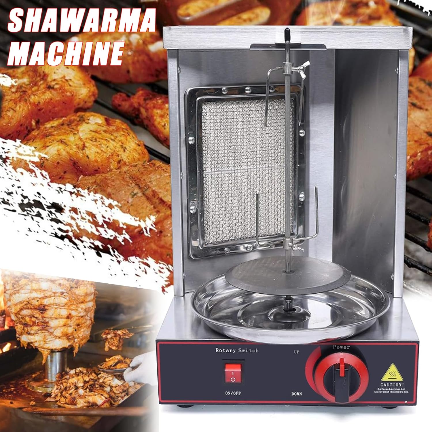 Small Shawarma Lpg/Gas Grill Machine, 360° Automatic Rotation, Adjustable Height, Fast and Even Heating, Capacity 3kg/Hour, Household Chicken Roaster