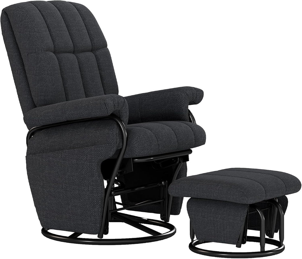 AODAILIHB 360° Swivel Glider Recliner with Ottoman, Nursing Glider Rocking Chair with Foot Rest & 2 Side Pockets for Nursery, Living Room, Bedroom, Office, Grey