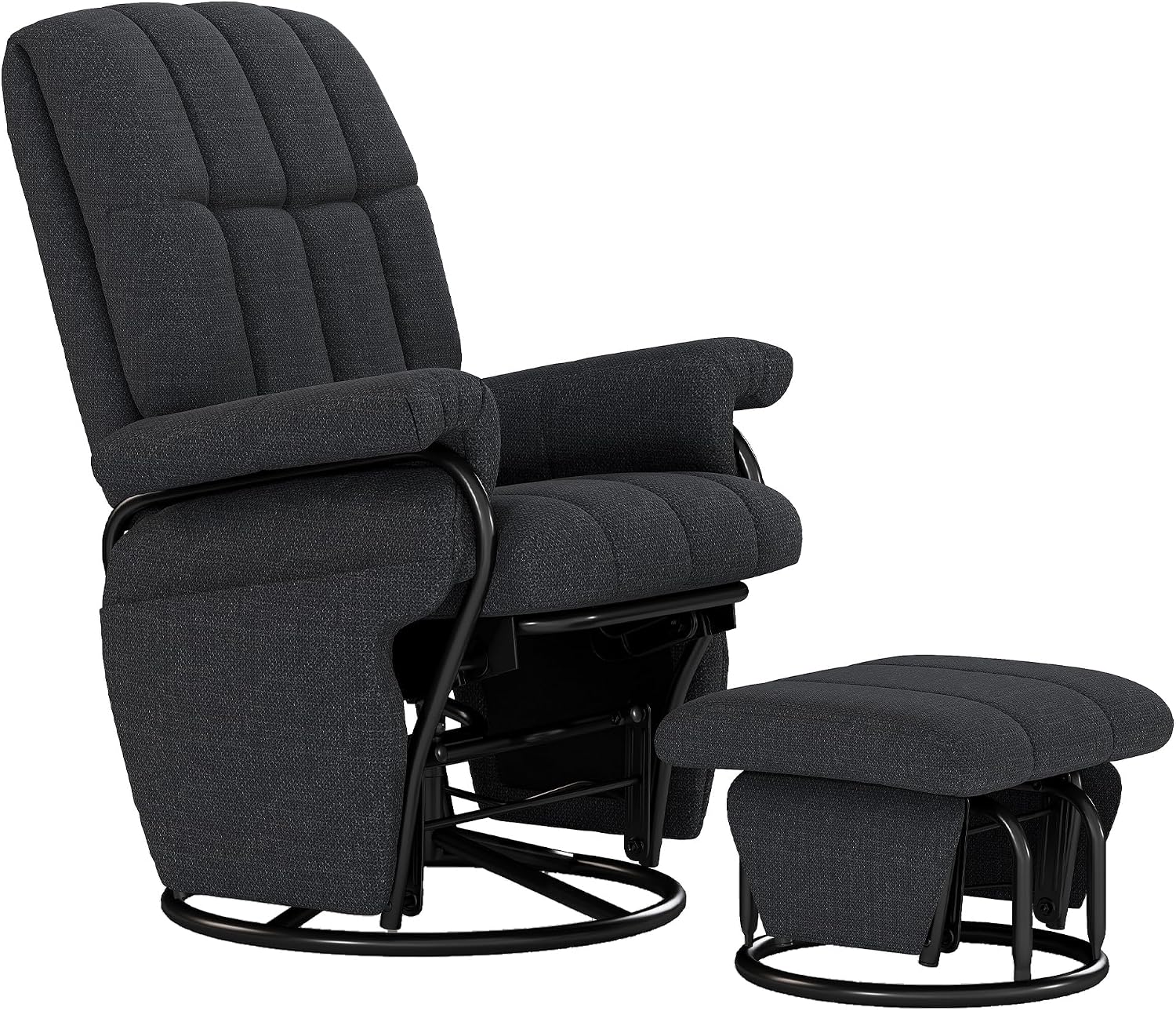 AODAILIHB 360° Swivel Glider Recliner with Ottoman, Nursing Glider Rocking Chair with Foot Rest & 2 Side Pockets for Nursery, Living Room, Bedroom, Office, Grey