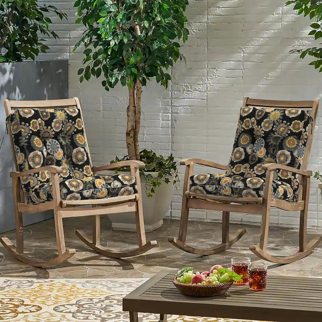 Outdoor Seat Chair Cushions, Tufted Back Patio Furniture Cushions Set of 2, Water Repellent Wicker Replacement for Home Garden Chairs, 42x21x4 Inch, Black Yellow Crosby