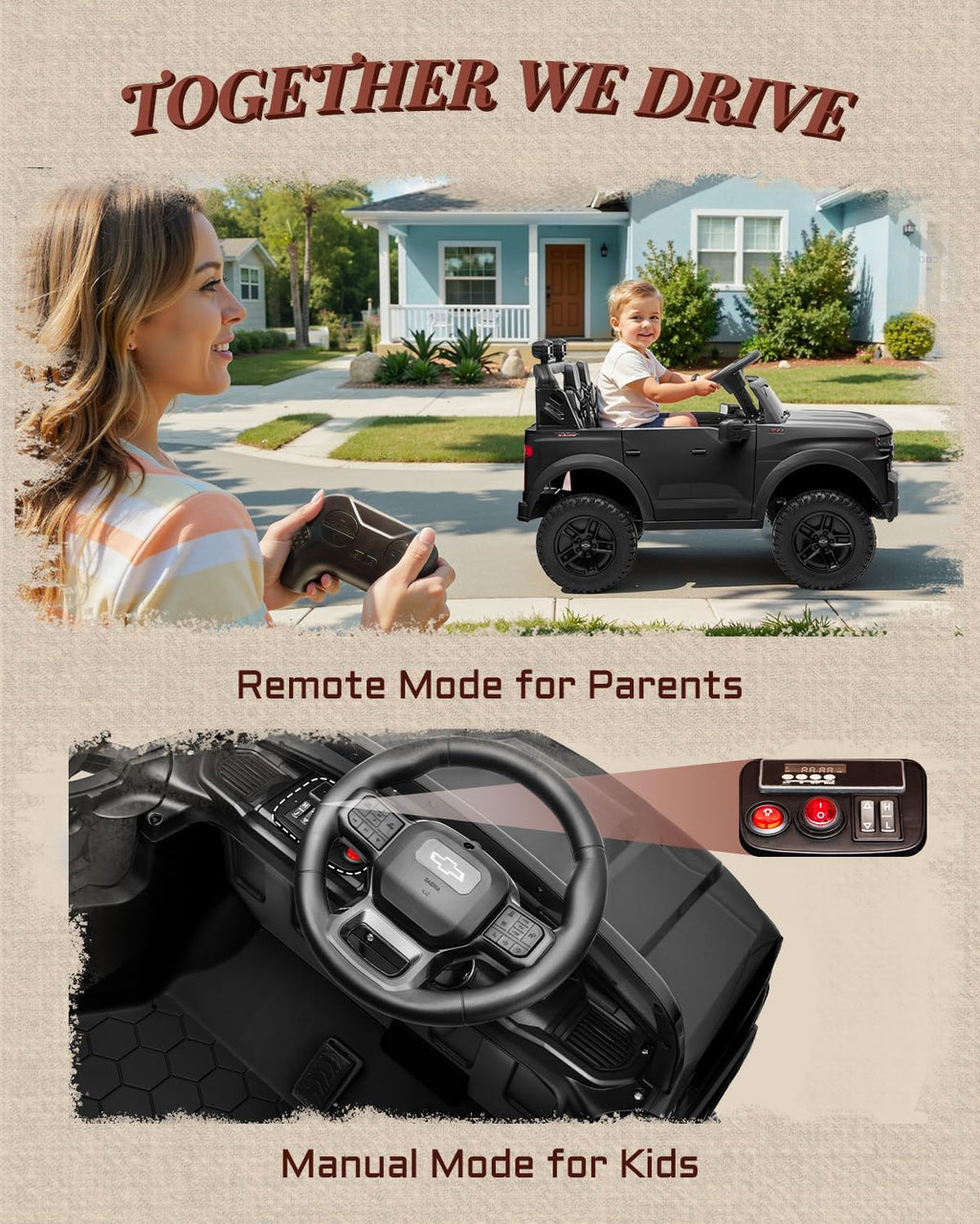 First Ride On 24V 2 Seater Ride on Toys Licensed Chevrolet Silverado, Electric Vehicle with Remote Control and Seat Belts, Electric Ride On Truck wtih Trunk, Bluetooth and LED Lights (Black)