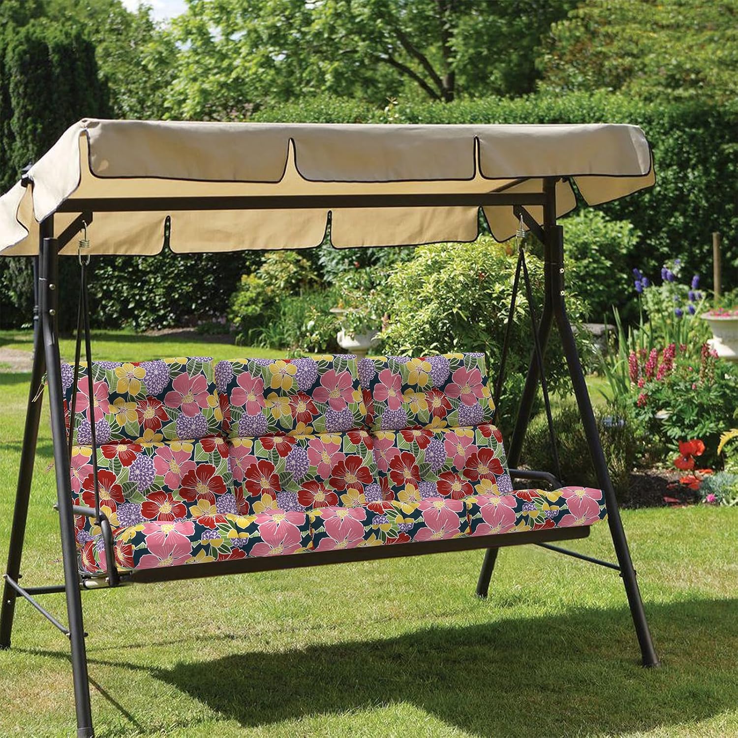 Outdoor High Back Patio Chair Cushions, Fade Resistant & Waterproof Tufted Seat and Back Cushions for Patio Furniture, Patio Chair Cushions 44x22 Inch, Set of 2, Flower Bloom