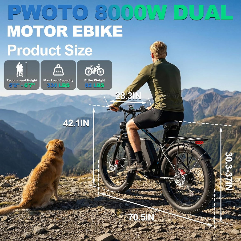 Upgraded Peak 8000W Ebike for Adults Dual Motor Electric Bike - 220NM 47MPH 24' Fat Tire Bike with 58V Max-Output 36AH Certified Battery LCD Display Electric Bike -Blue
