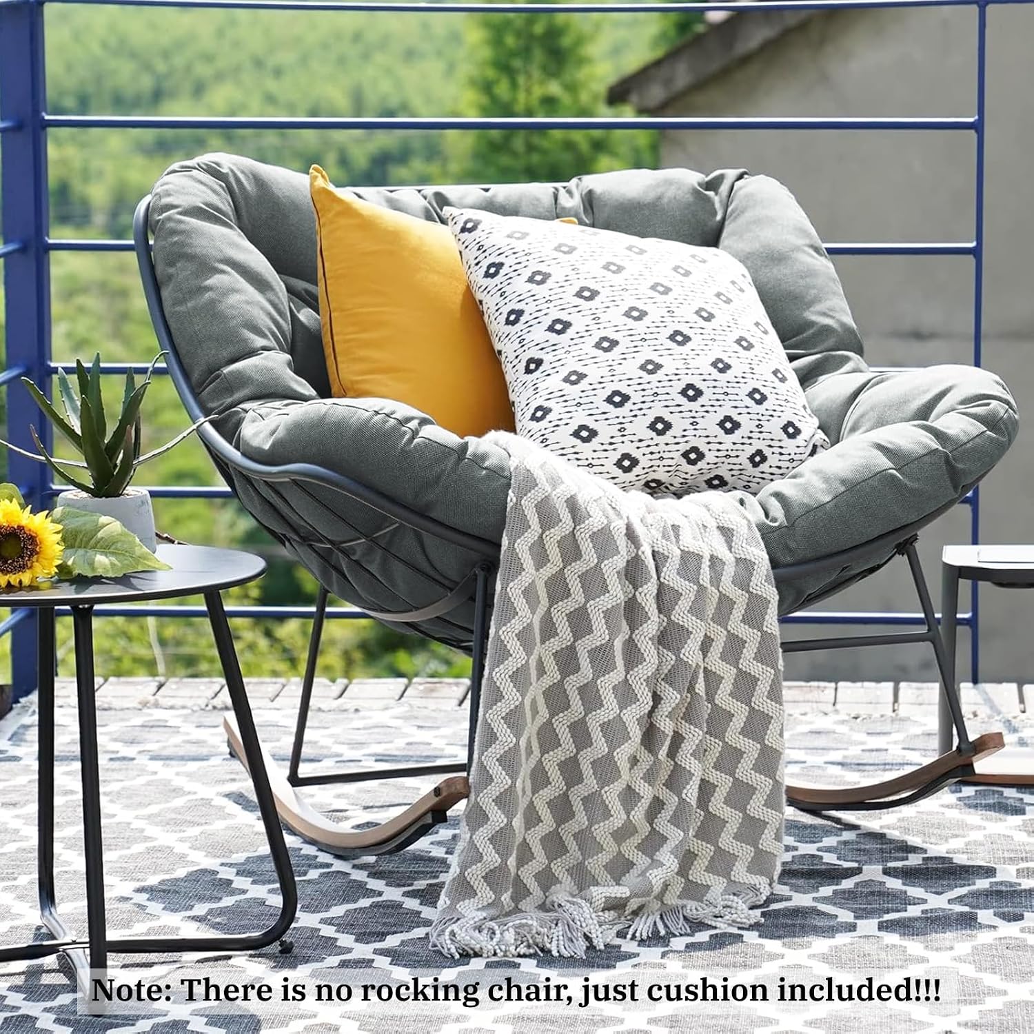 Outdoor Papasan Chair Cushion, 6.3in Rocking Chairs Cushion, Waterproof Patio Egg Chair Cushions for Indoor Outdoor Garden, Porch, Balcony (Light Gray)