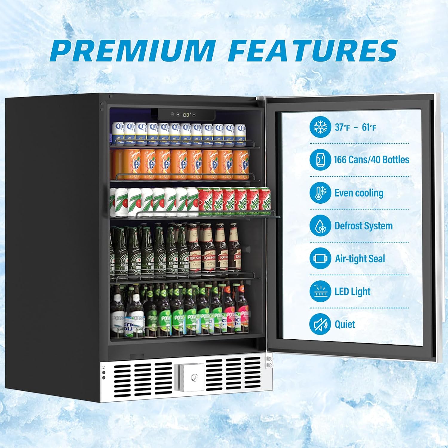 176 Can Freestanding Beverage Refrigerator, 5.3 Cu.Ft Drink Fridge with Glass Door, Adjustable Shelves & Temperature Control, Quiet Compressor Small Refrigerator for Soda, Beer or Wine