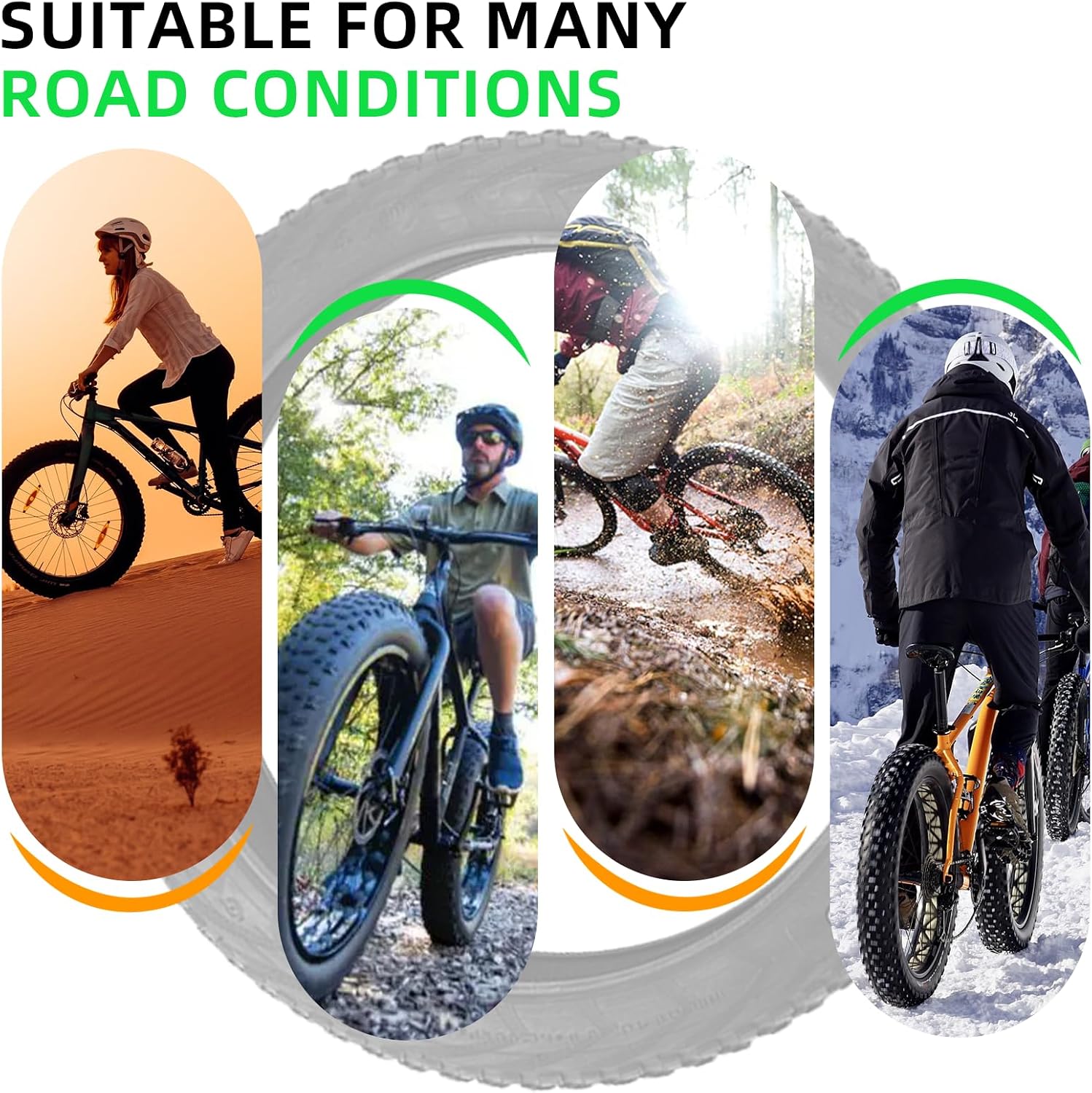 2 Pcs E-Bike Fat Tire Set with Inner Tube,24 X 4.0 Inch Electric Bicycle Replacement Accessories,Compatible with Urban Street Mountain Beach Snowmobile or 3-Wheel Bikes