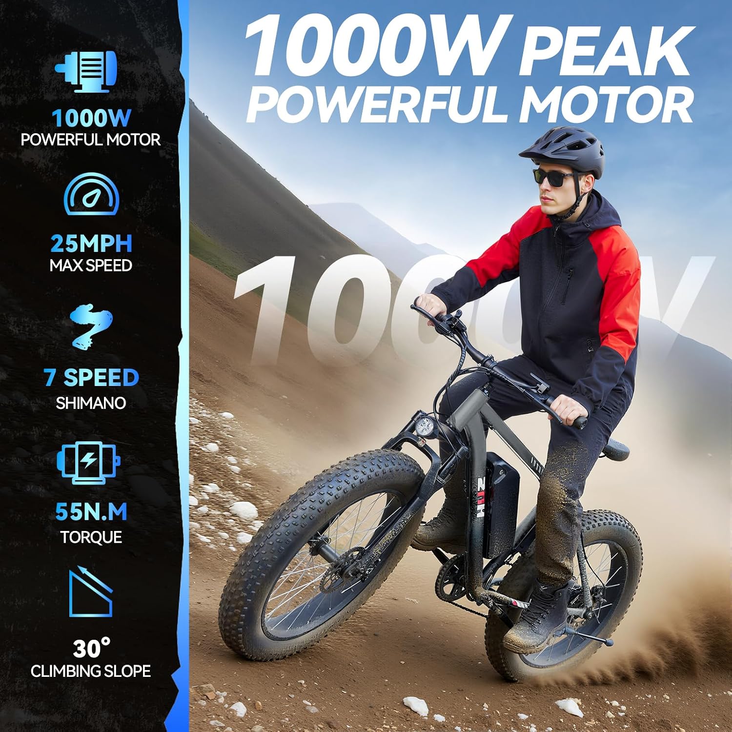 ZNH 750W|1000w Electric Bike for Adults, 48V 13Ah Removable Battery, 24' x 4.0' Fat Tire E-Bike, Up to 80 Miles, 7-Speed, Hydraulic Suspension, LCD Display, UL 2849 Certified