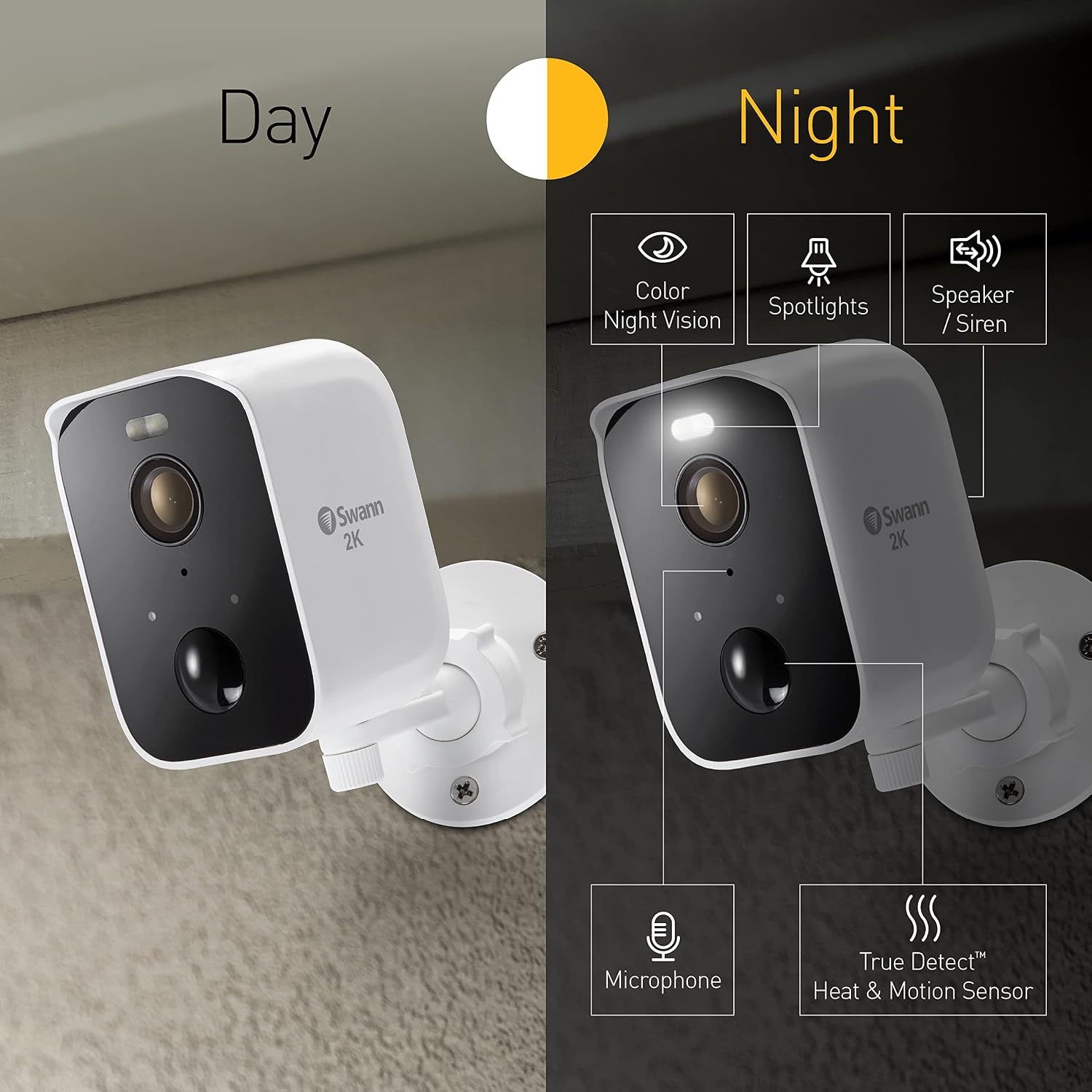 Swann CoreCam Pro Wireless Security Camera, 2K HD, Indoor/Outdoor Home, Spotlight, 2-Way Talk & Siren, Heat Motion Detection, Color Night Vision, IP65, 3 Pack