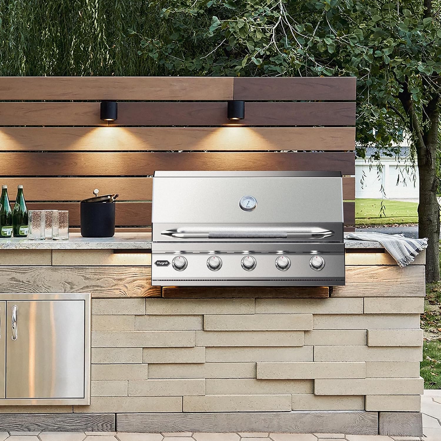 Hygrill STD Series 40-Inch Built In Grill, Stainless Steel 5-Burner Grill Head for Outdoor Kitchen, Natural Gas