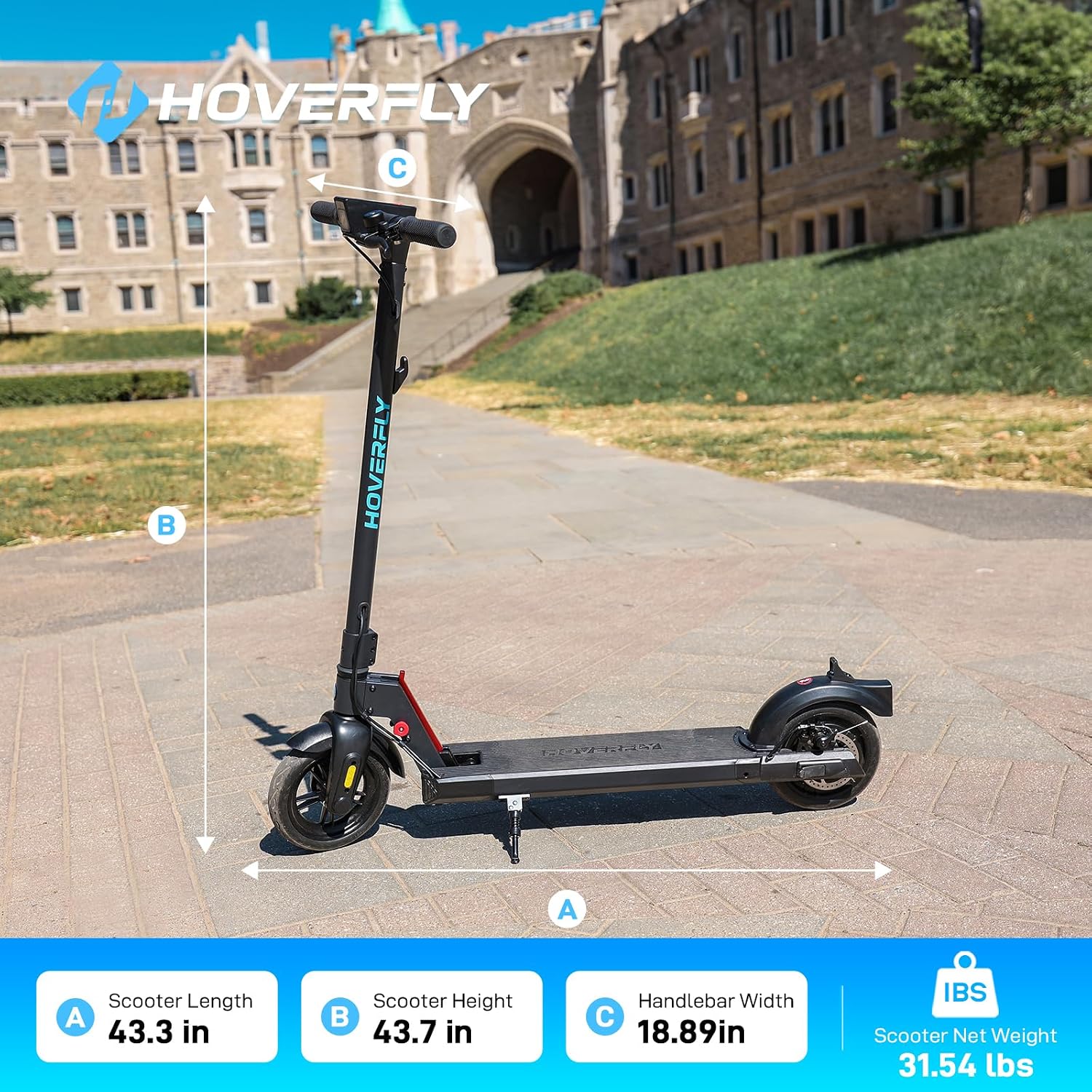 HOVERFLY X1/X3/X5 Electric Scooter for Adults, Anti Flat 8.5'/10'' Solid Tire, Max 10/18/25 Miles Range and 15.5/20Mph Speed Power by 250W/500W Motor, Foldable Commuting E Scooter with EABS&Disc Brake