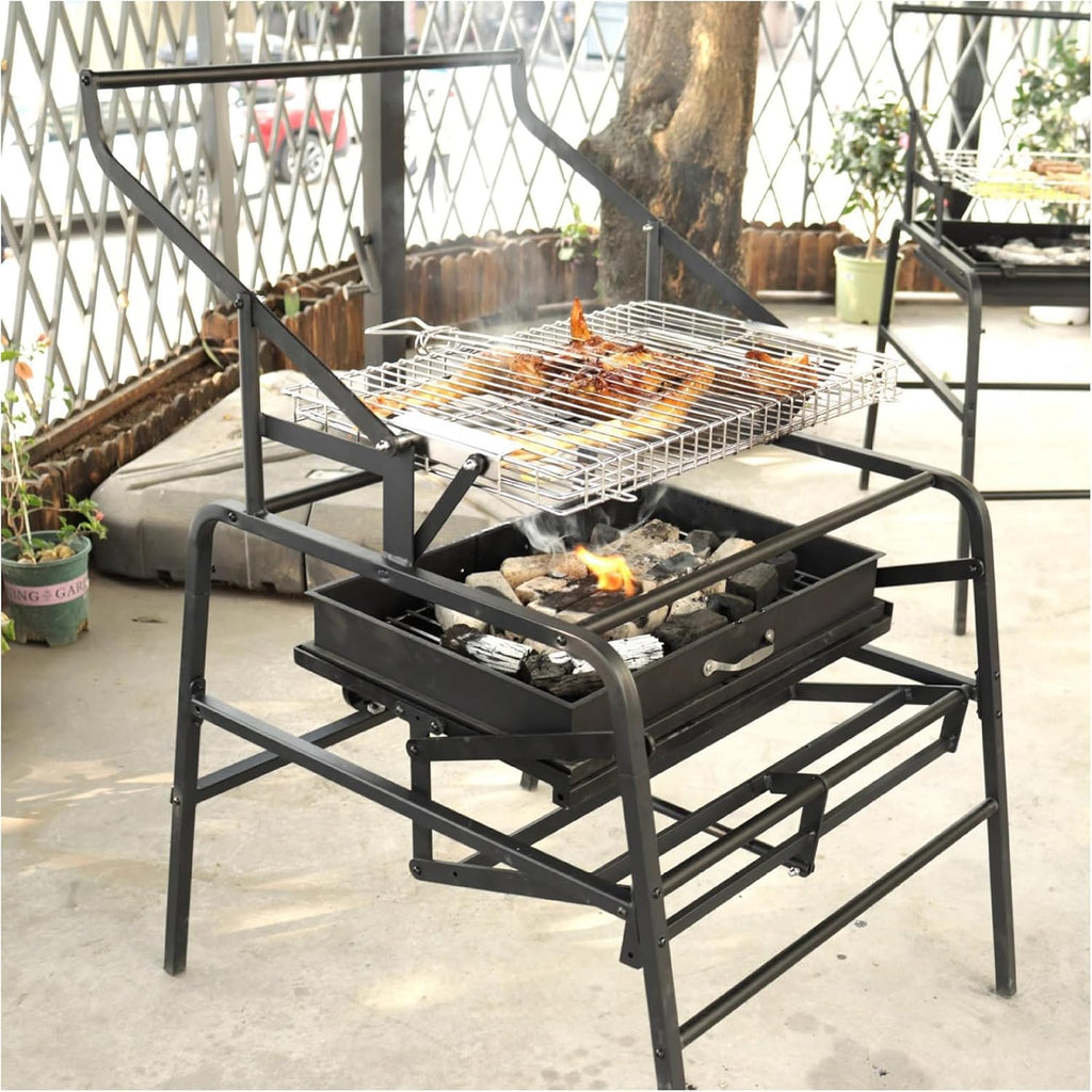 Black Barbecue Grills, Stainless Steel Flipping Barbecue Grill for Camping BBQ Picnics Beach Party Cooking Outdoor Garden, Camping Grill,108x83cm