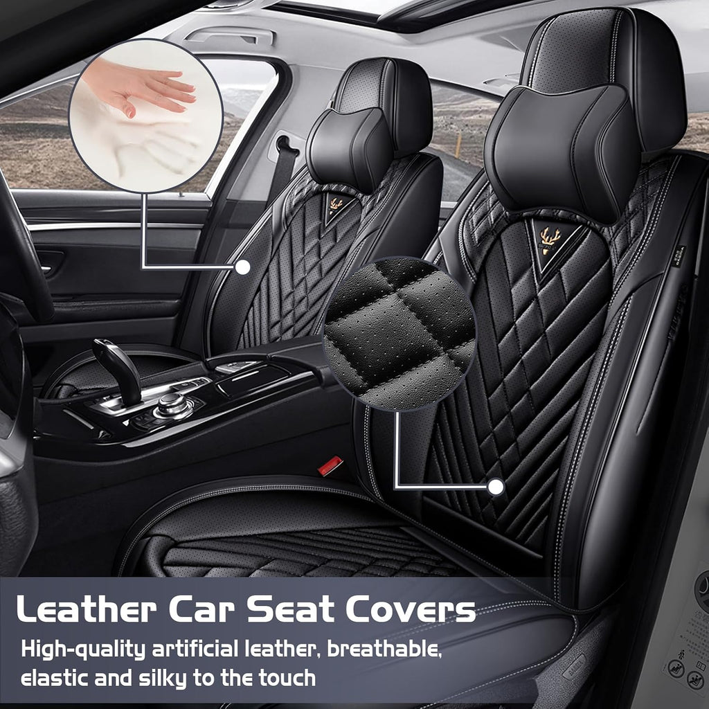 Car Seat Covers for Kia Optima 2001-2020, Waterproof Nappa Leather Front Seat Cover with Headrests, Anti-Slip and Comfortable Automotive Seat Protector&Accessories(Black)