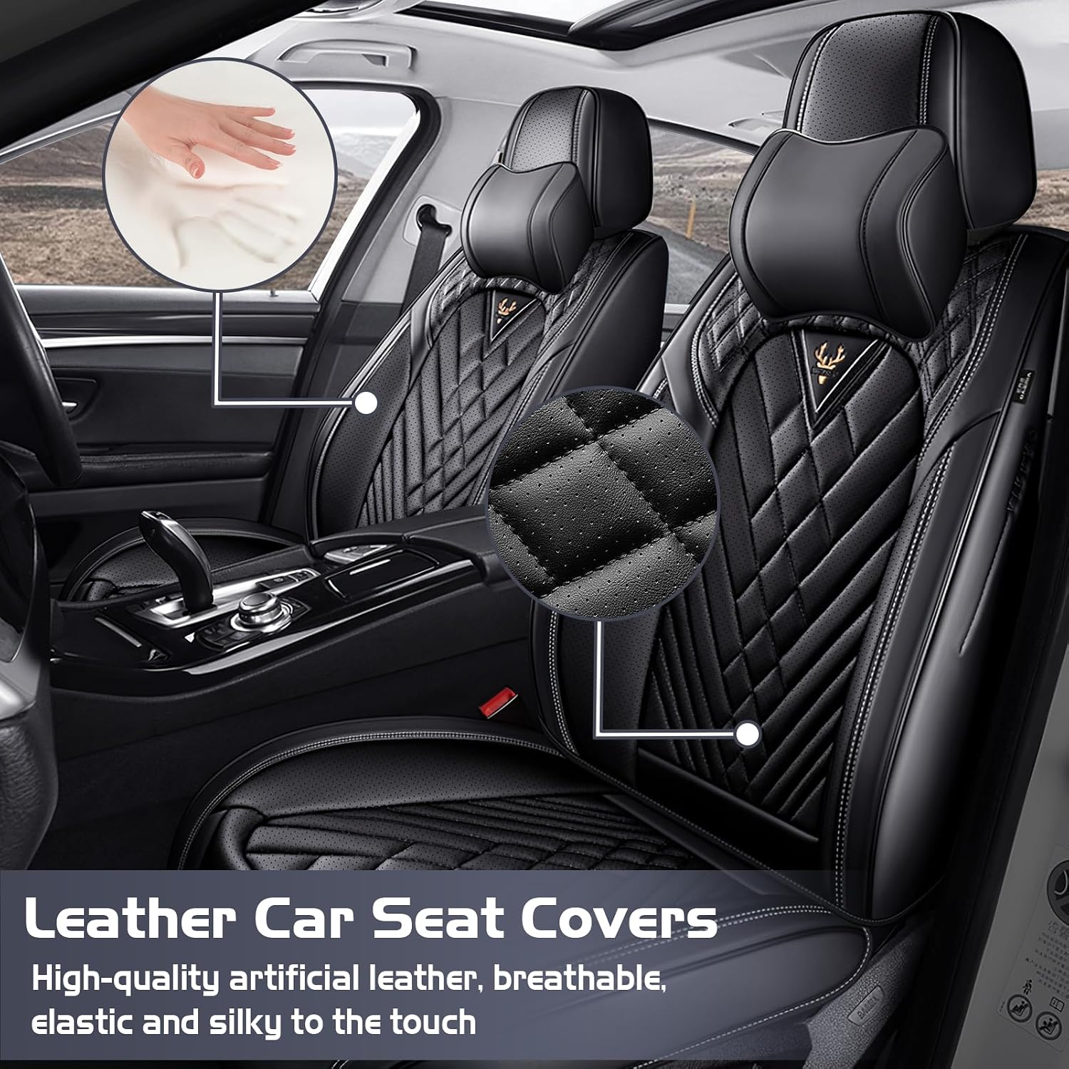 Car Seat Covers for Jeep Gladiator 2020-2026, Waterproof Nappa Leather Full Set Seat Cover with Headrests, Anti-Slip and Comfortable Automotive Seat Protector&Accessories(Black)