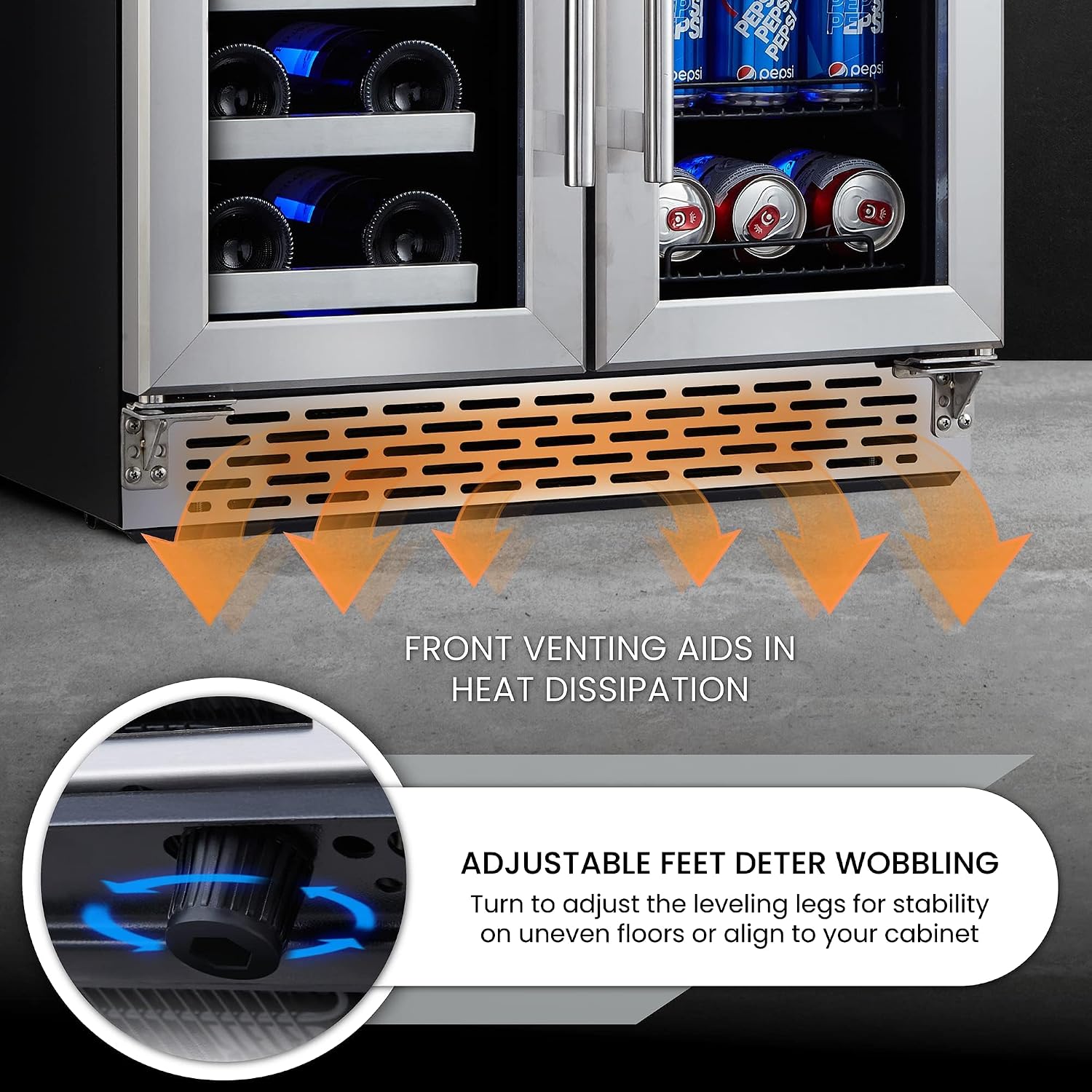 Wine and Beverage Refrigerator, 24 inch Wine Fridge Dual Zone w/ 60 Cans and 20 Bottles Capacity, Digital Touch Control, Built-In or Freestanding